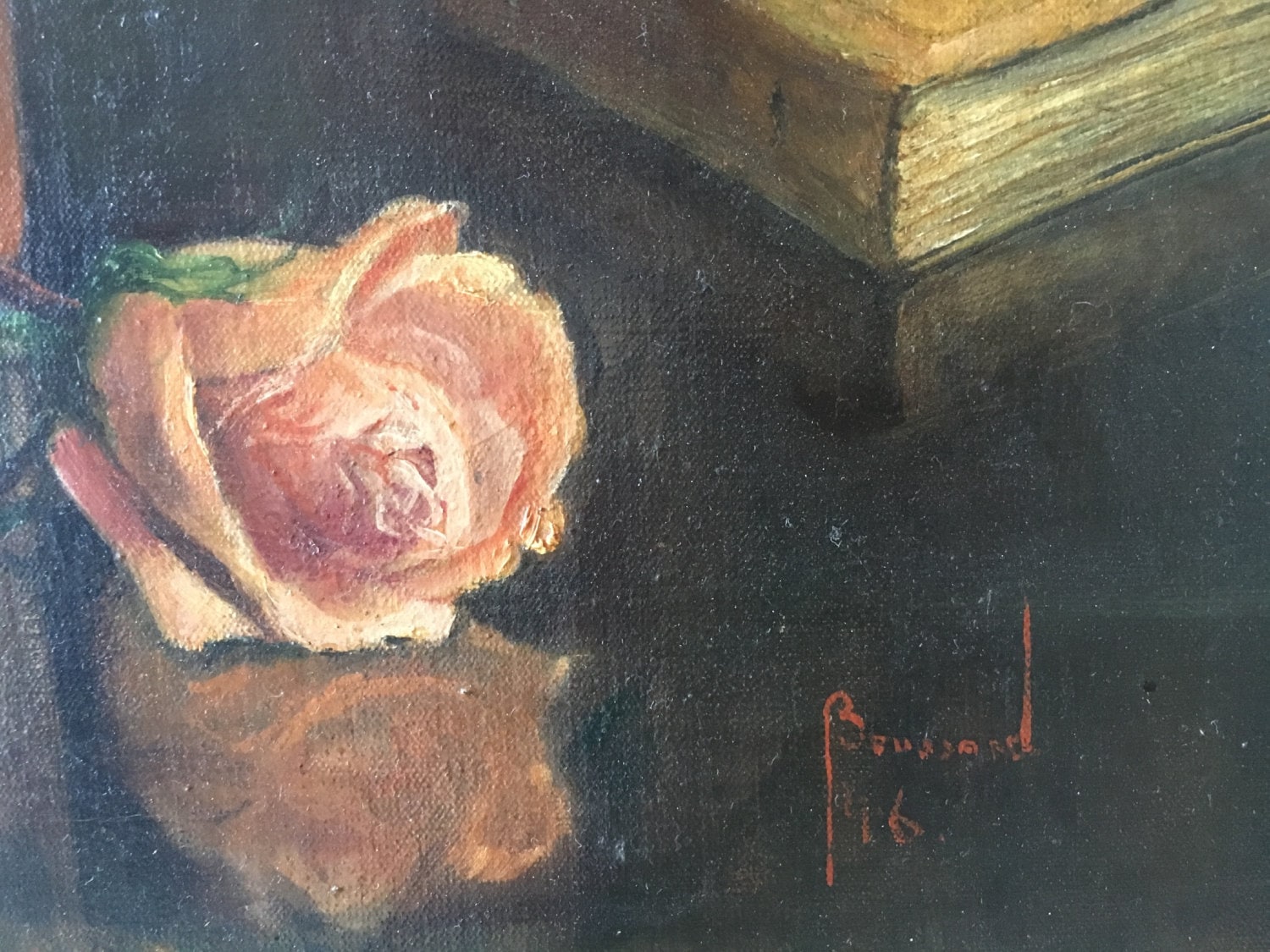 Vintage Floral Painting | 1946 Boussard Belgian Artist, Oil on Canvas Signed — photo 9 of 10