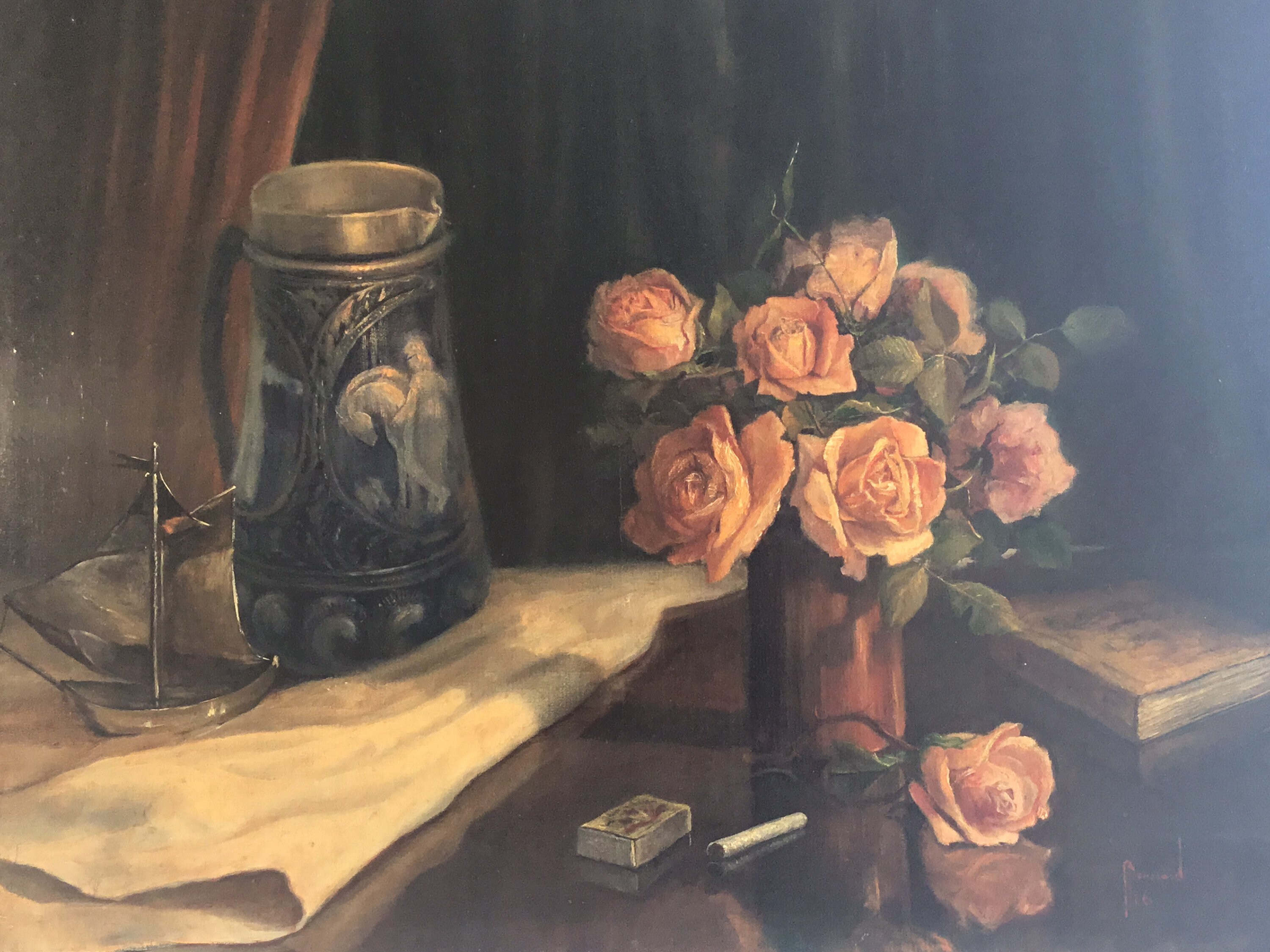 Vintage Floral Painting | 1946 Boussard Belgian Artist, Oil on Canvas Signed