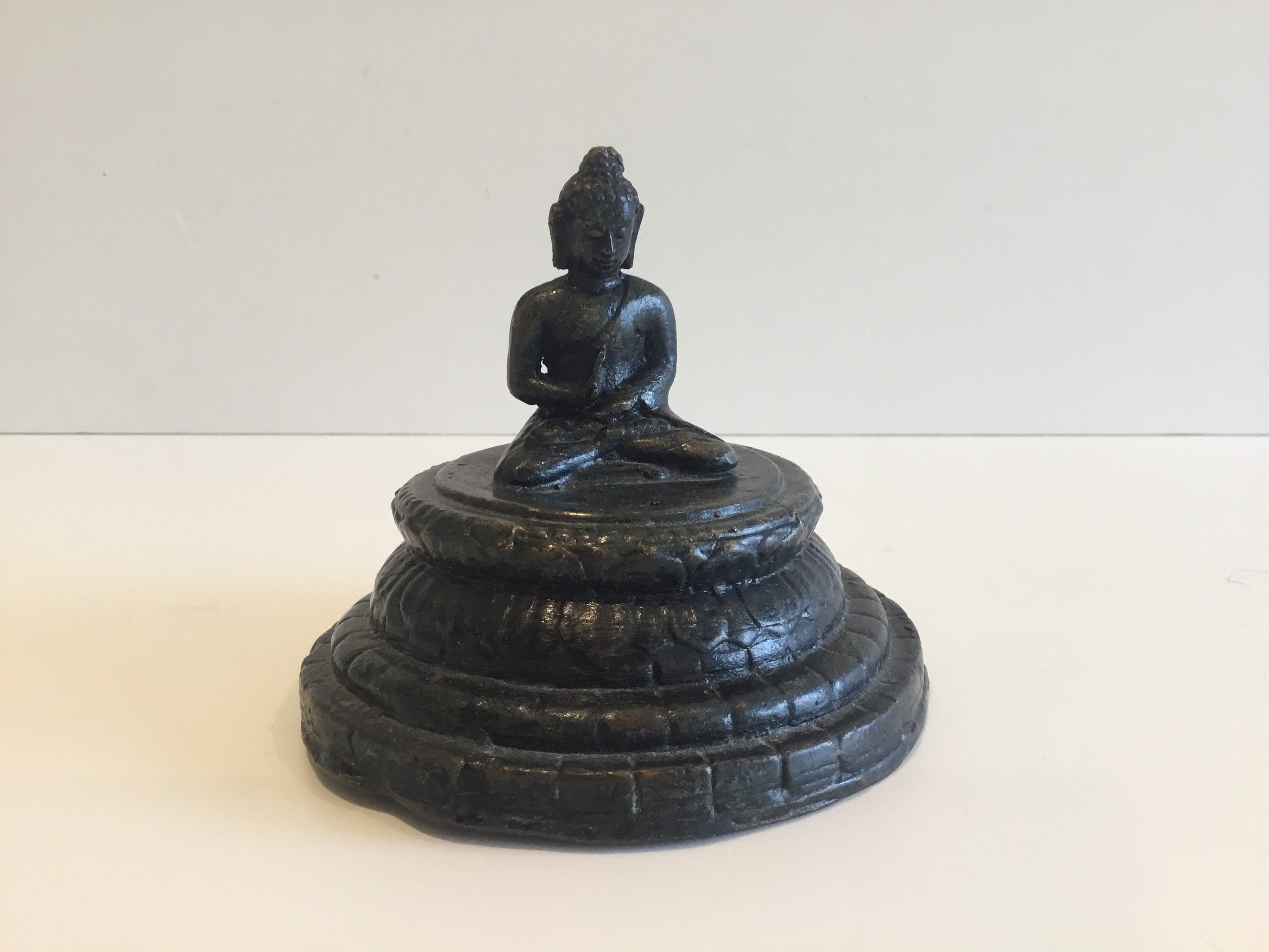 Bronze Buddha Statue Borobudur Meditating Stupa Indonesian Art (1900s) — photo 2 of 9