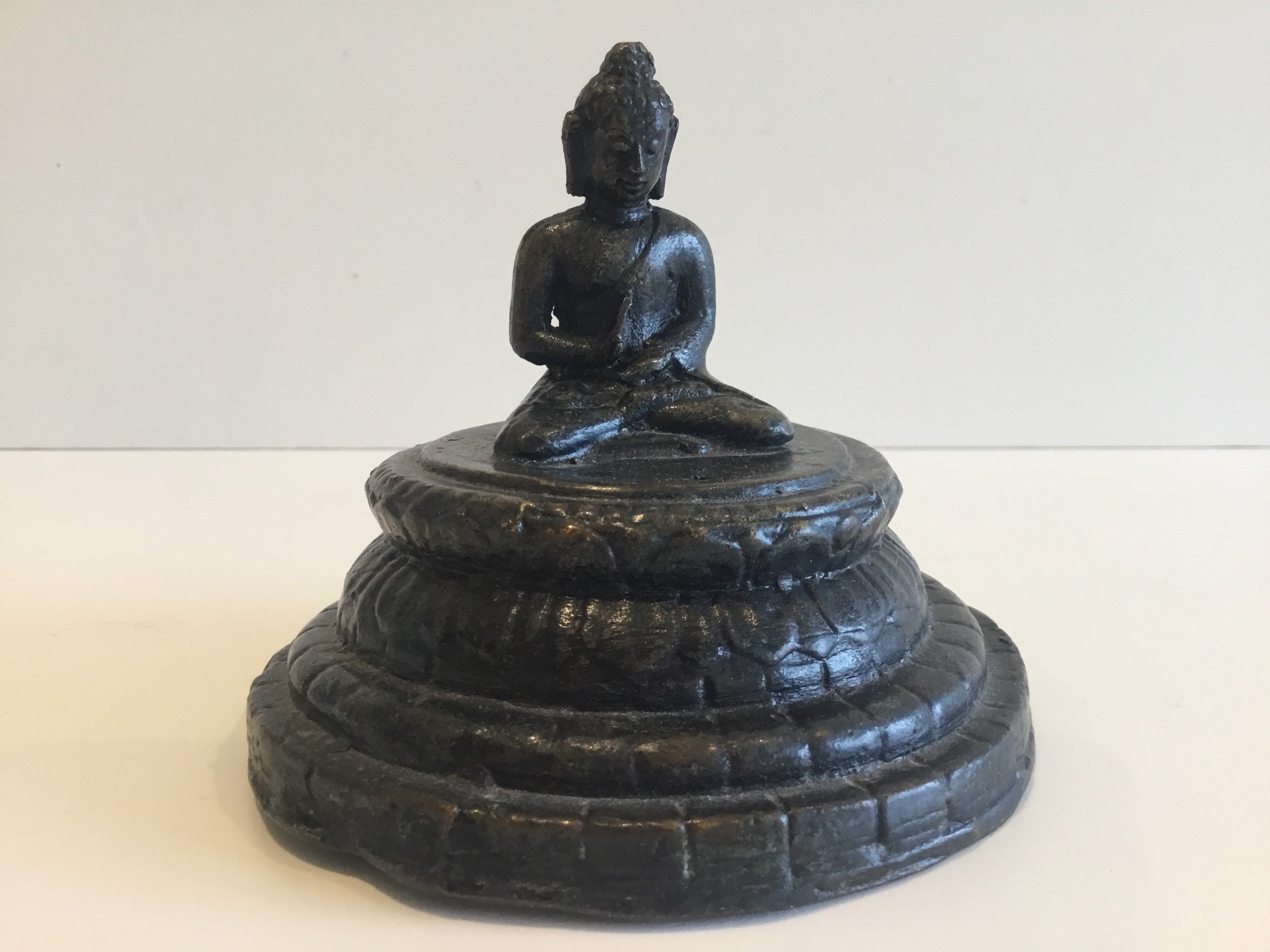 Bronze Buddha Statue Borobudur Meditating Stupa Indonesian Art (1900s) — photo 3 of 9
