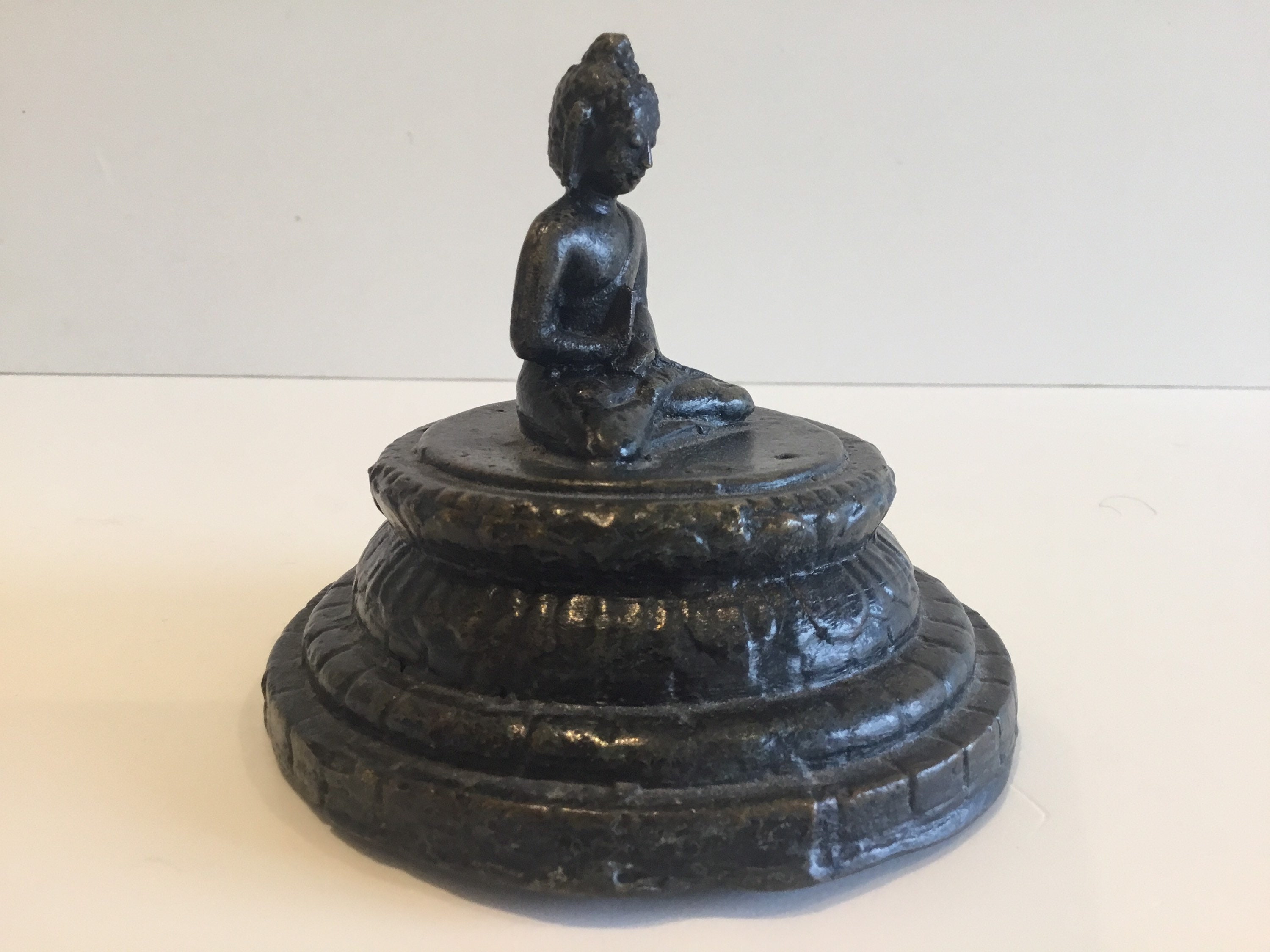Bronze Buddha Statue Borobudur Meditating Stupa Indonesian Art (1900s) — photo 5 of 9