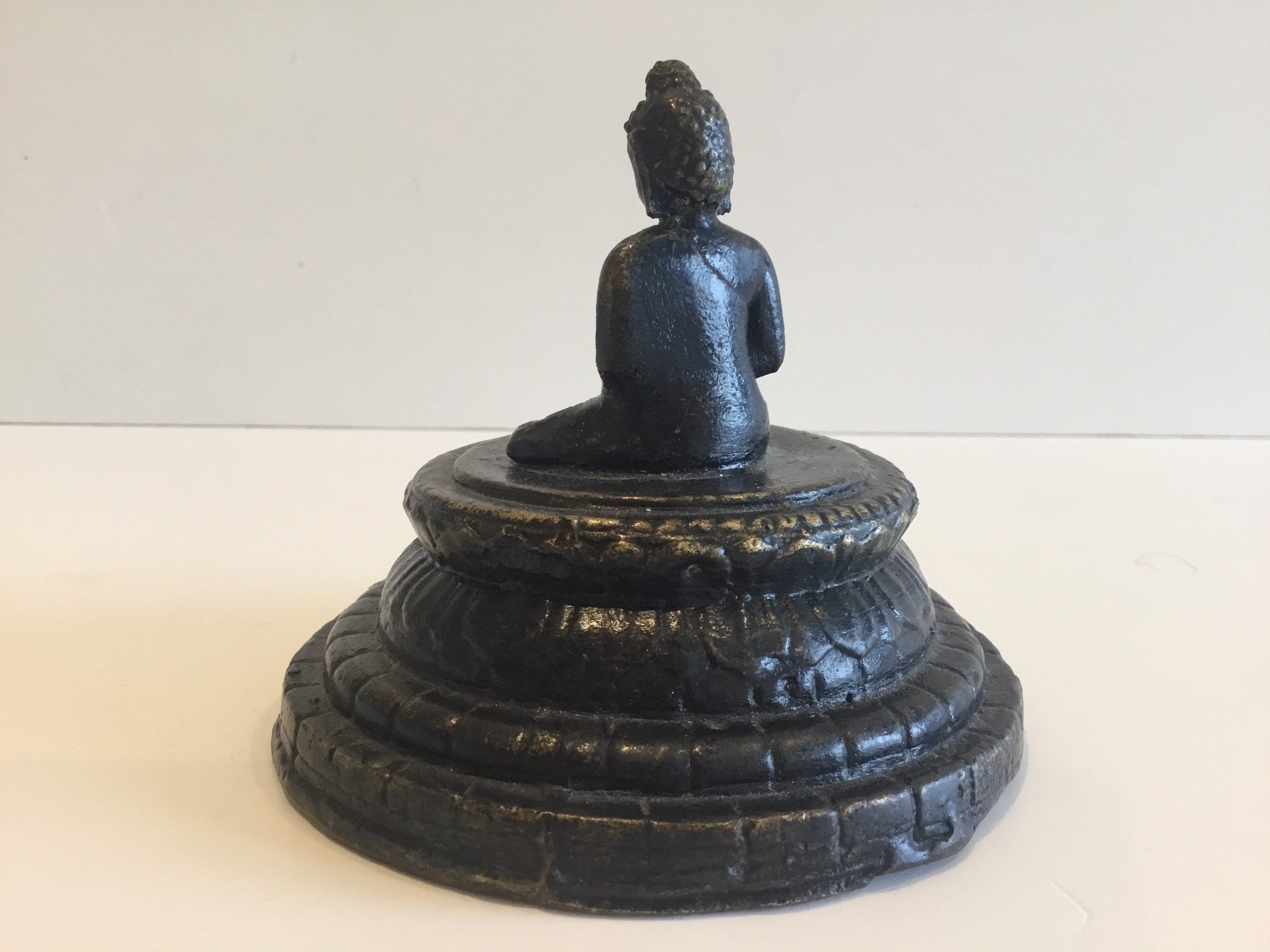 Bronze Buddha Statue Borobudur Meditating Stupa Indonesian Art (1900s) — photo 6 of 9