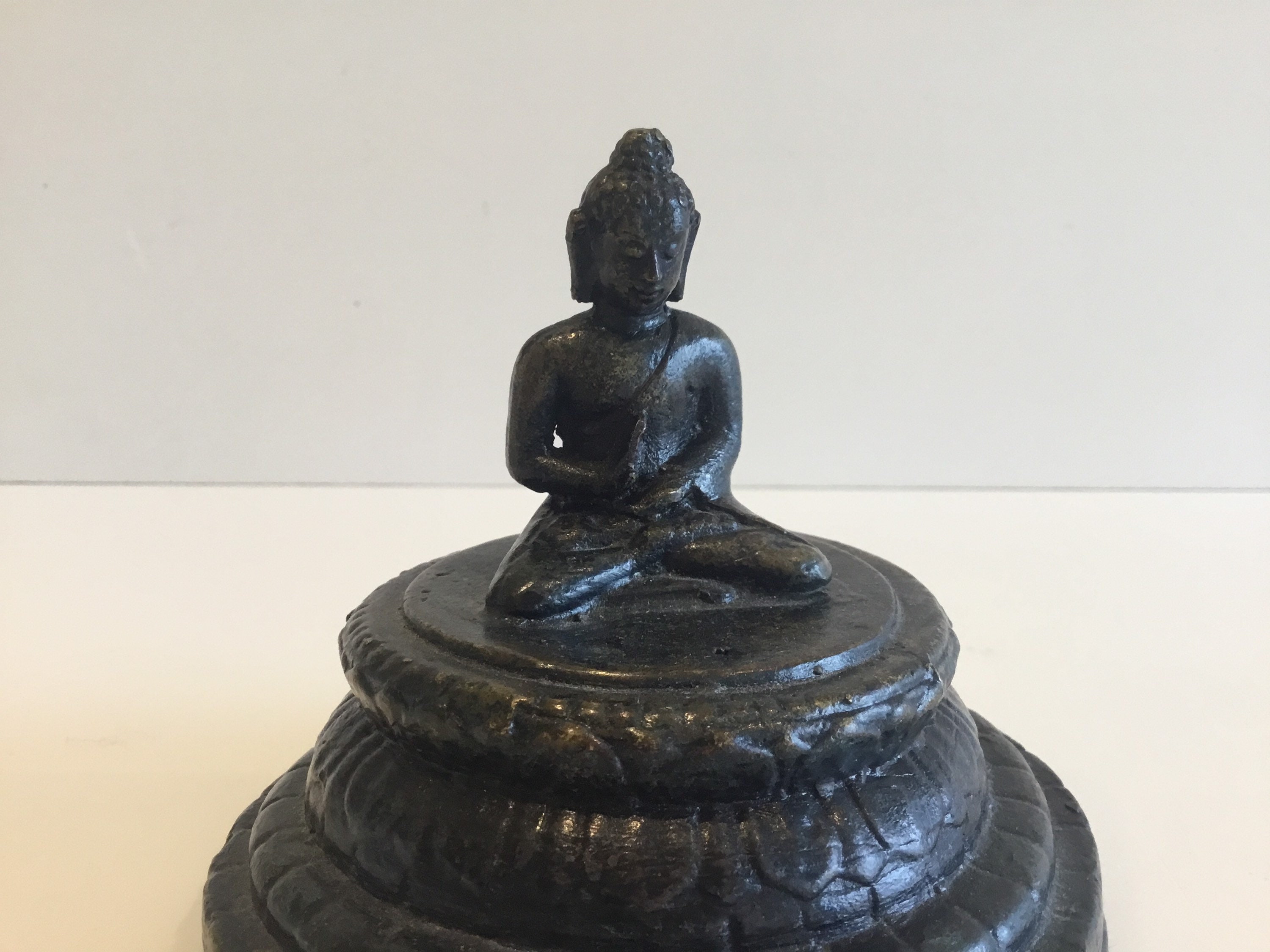 Bronze Buddha Statue Borobudur Meditating Stupa Indonesian Art (1900s) — photo 7 of 9