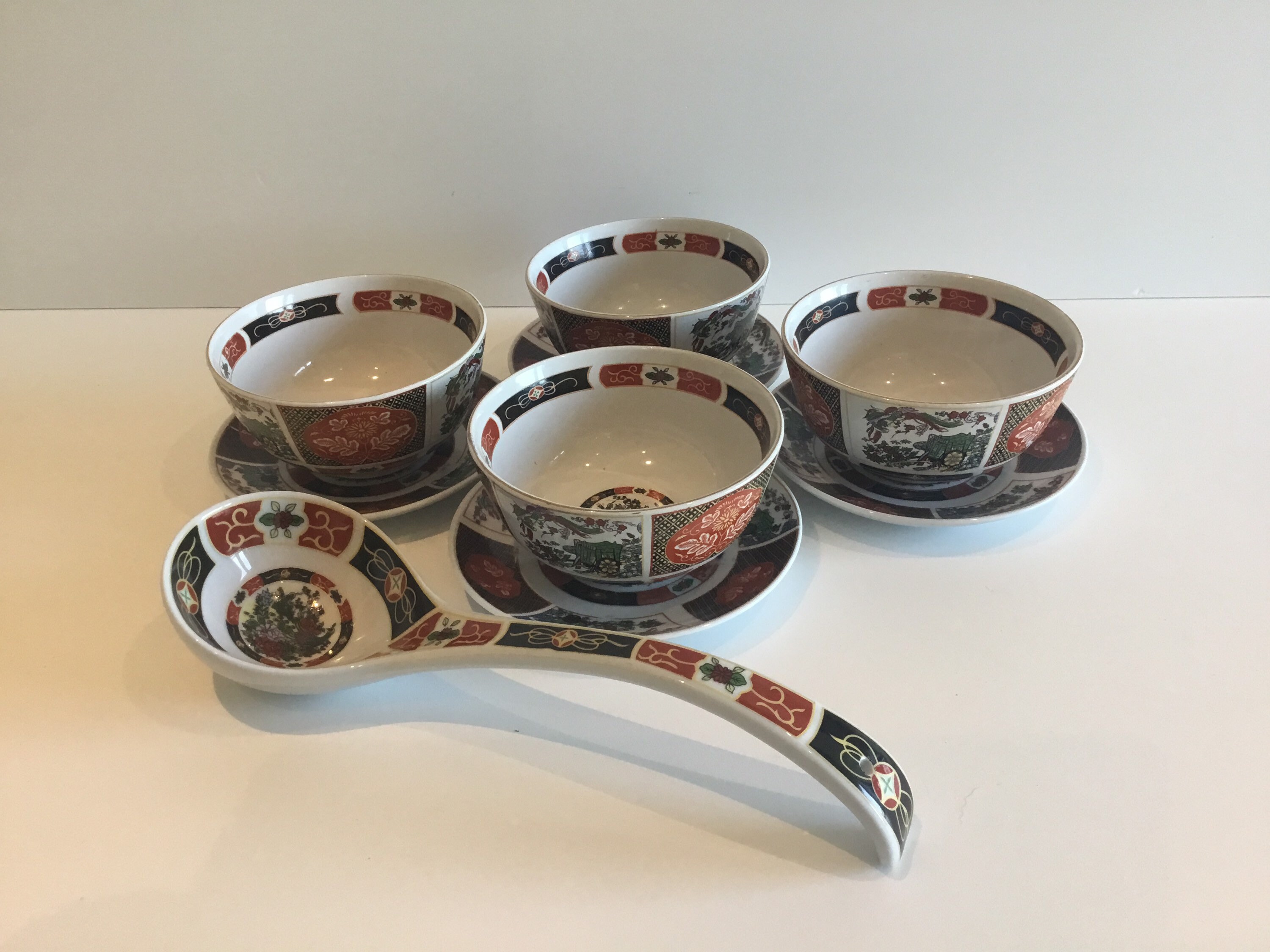 Vintage Dinnerware Set | 1960s Moroccan COCEMA Porcelain, Peacock Imari Pattern — photo 2 of 11