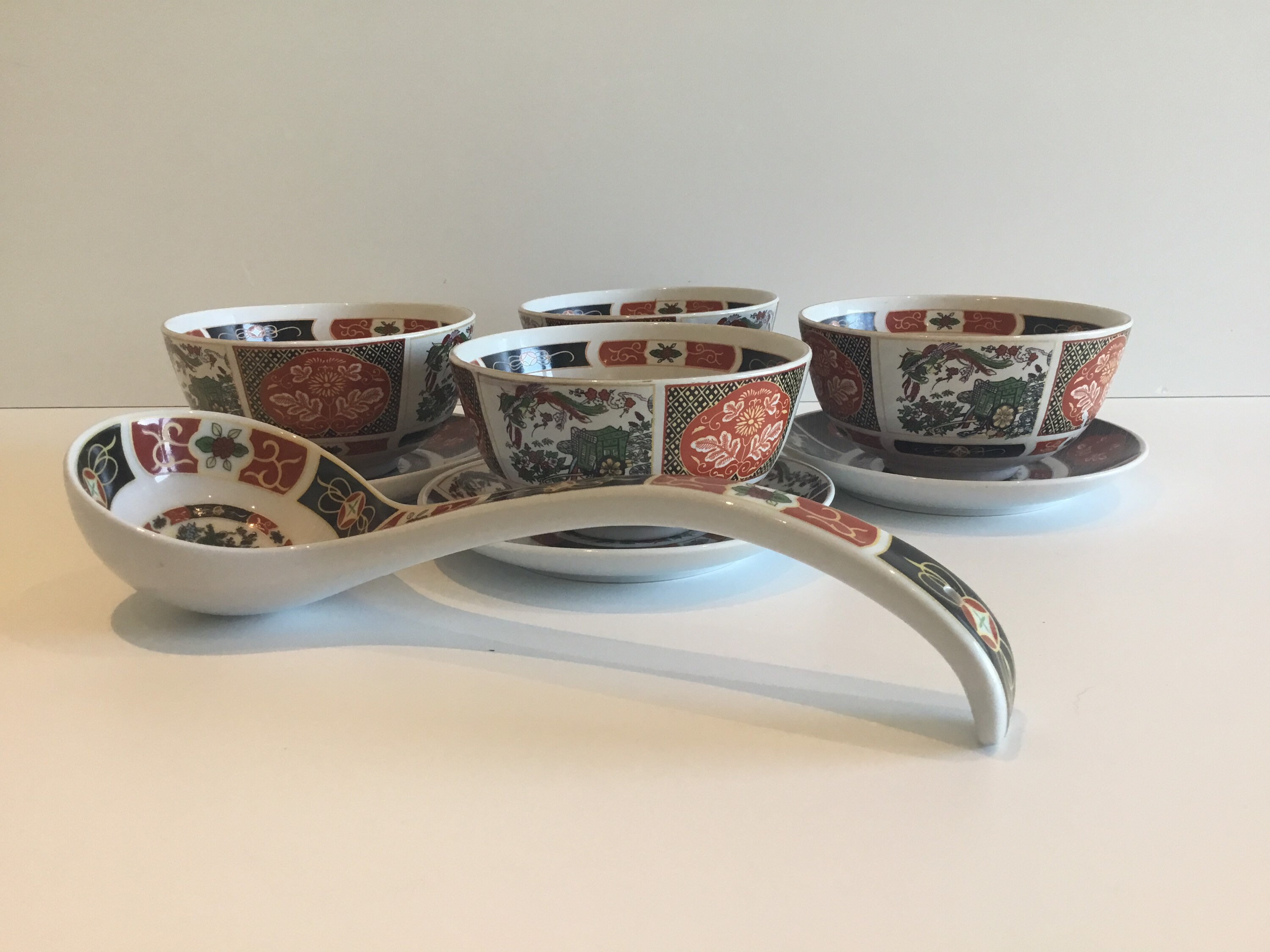 Vintage Dinnerware Set | 1960s Moroccan COCEMA Porcelain, Peacock Imari Pattern — photo 3 of 11