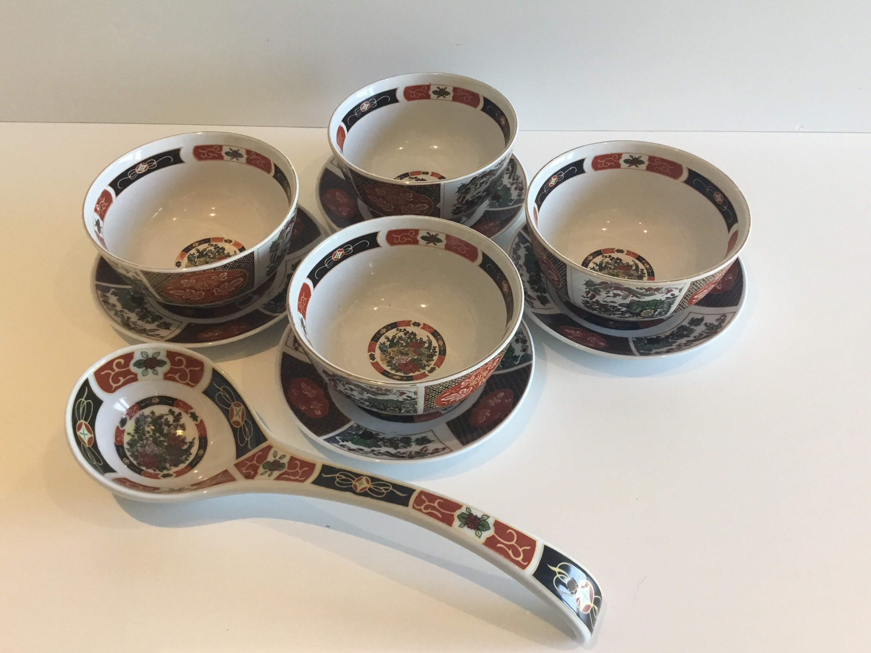 Vintage Dinnerware Set | 1960s Moroccan COCEMA Porcelain, Peacock Imari Pattern — photo 4 of 11
