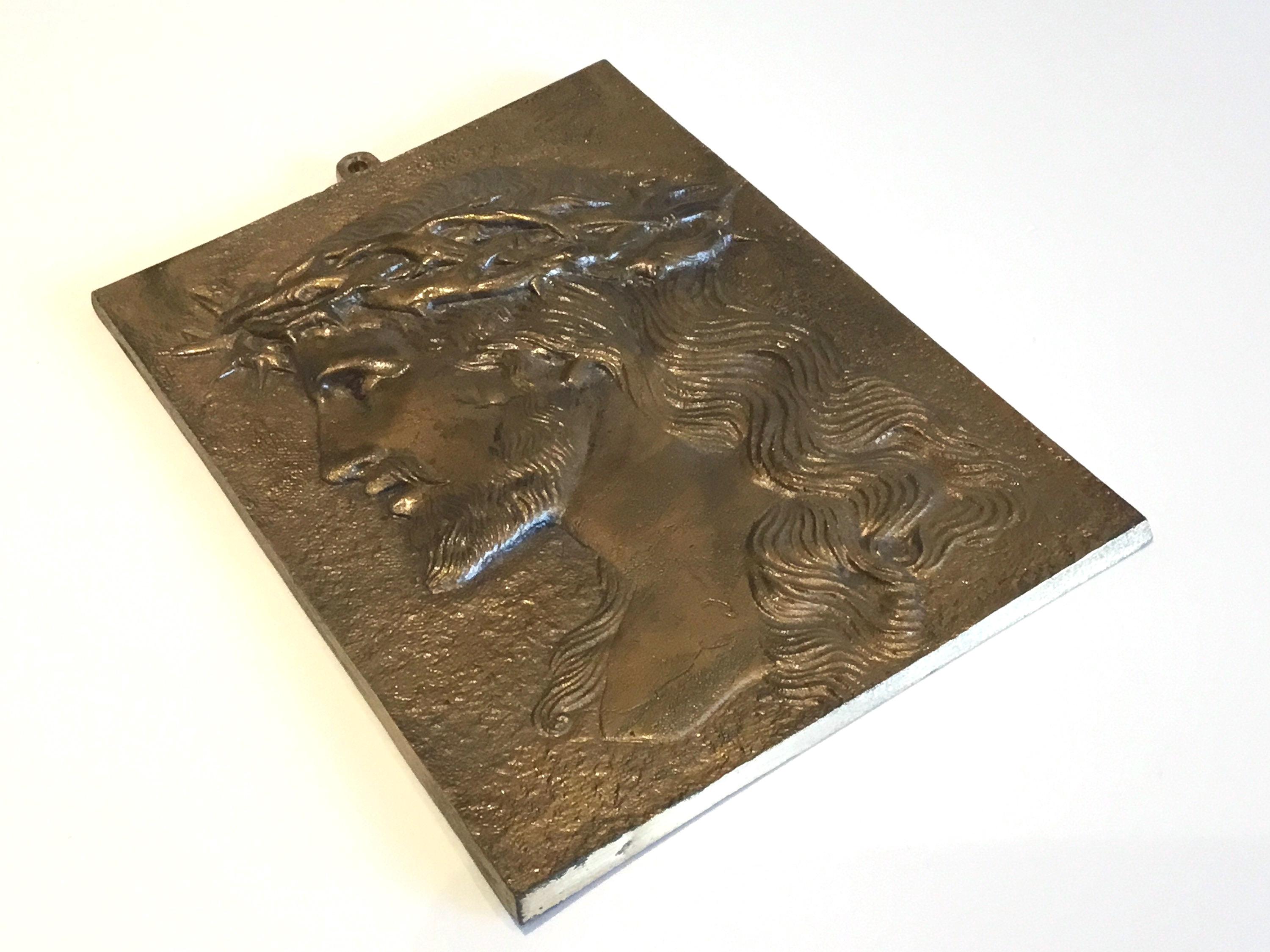 Vintage Bronze – Jesus Christ Plaque (1930s, Wall Hanging) Made In France — photo 5 of 6