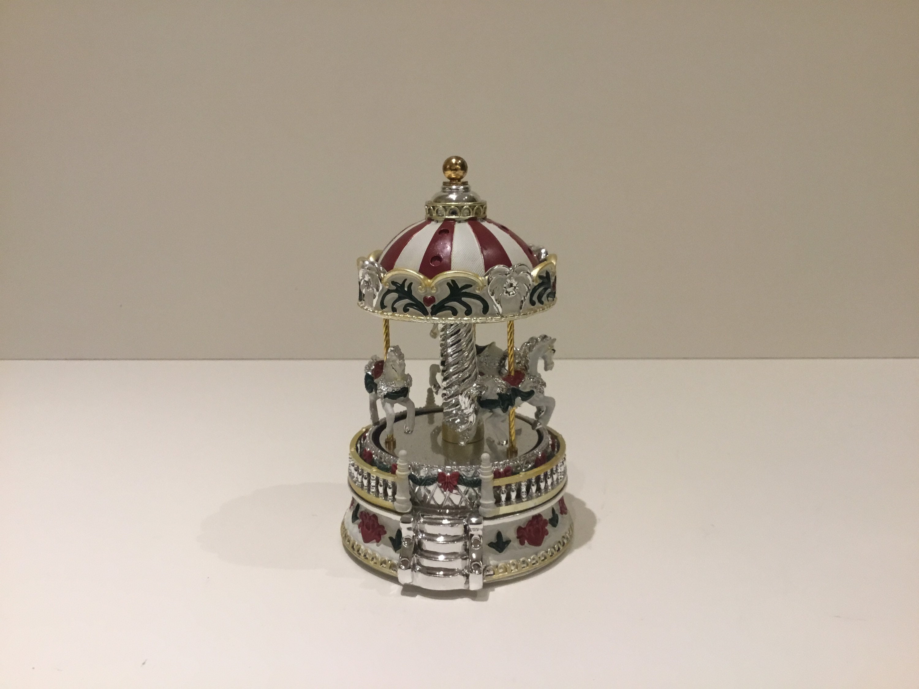 Vintage Musical Carousel | Italian Silver Plated Christmas with Horses, Working Music Box — photo 2 of 7