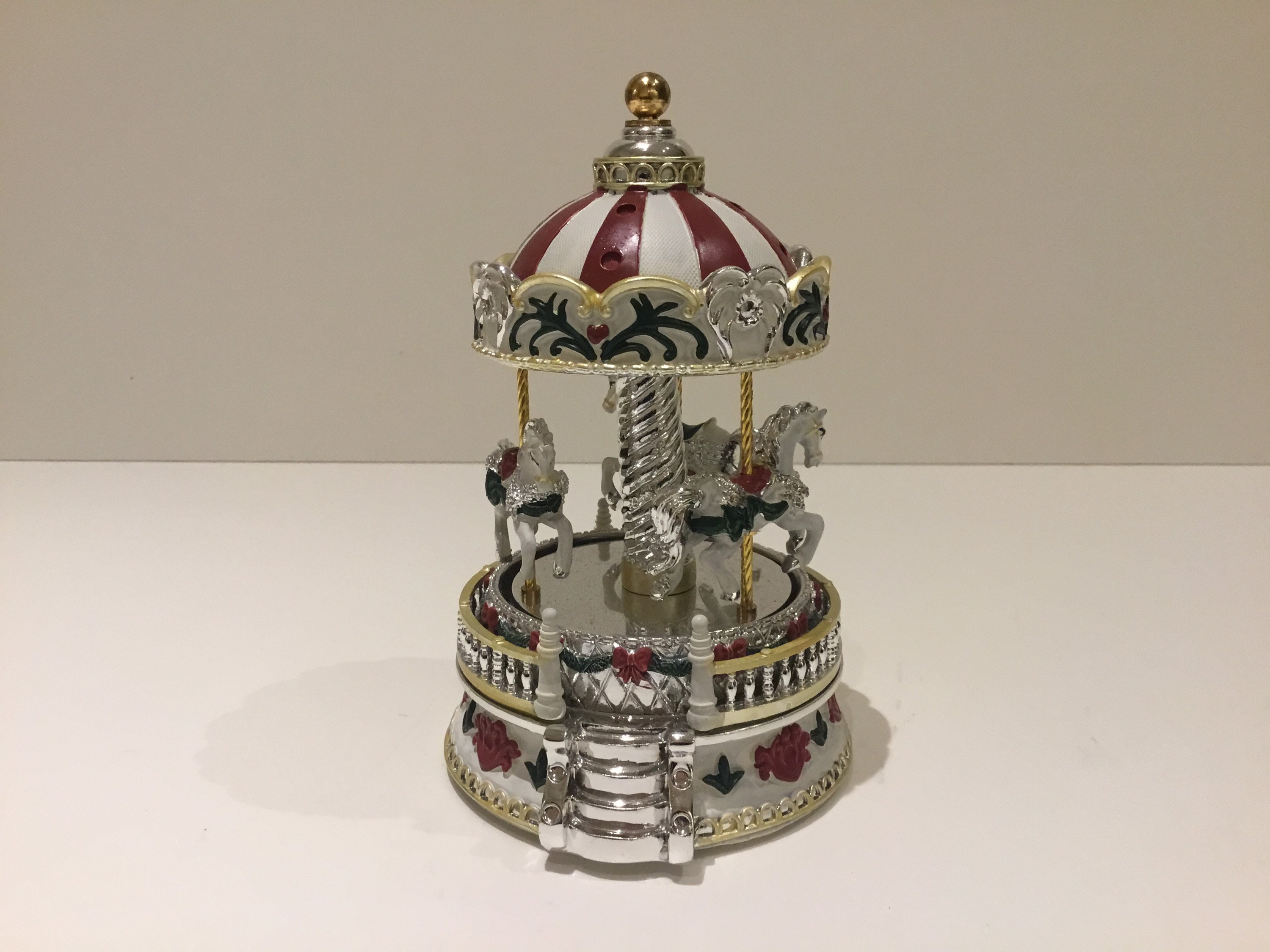 Vintage Musical Carousel | Italian Silver Plated Christmas with Horses, Working Music Box — photo 3 of 7