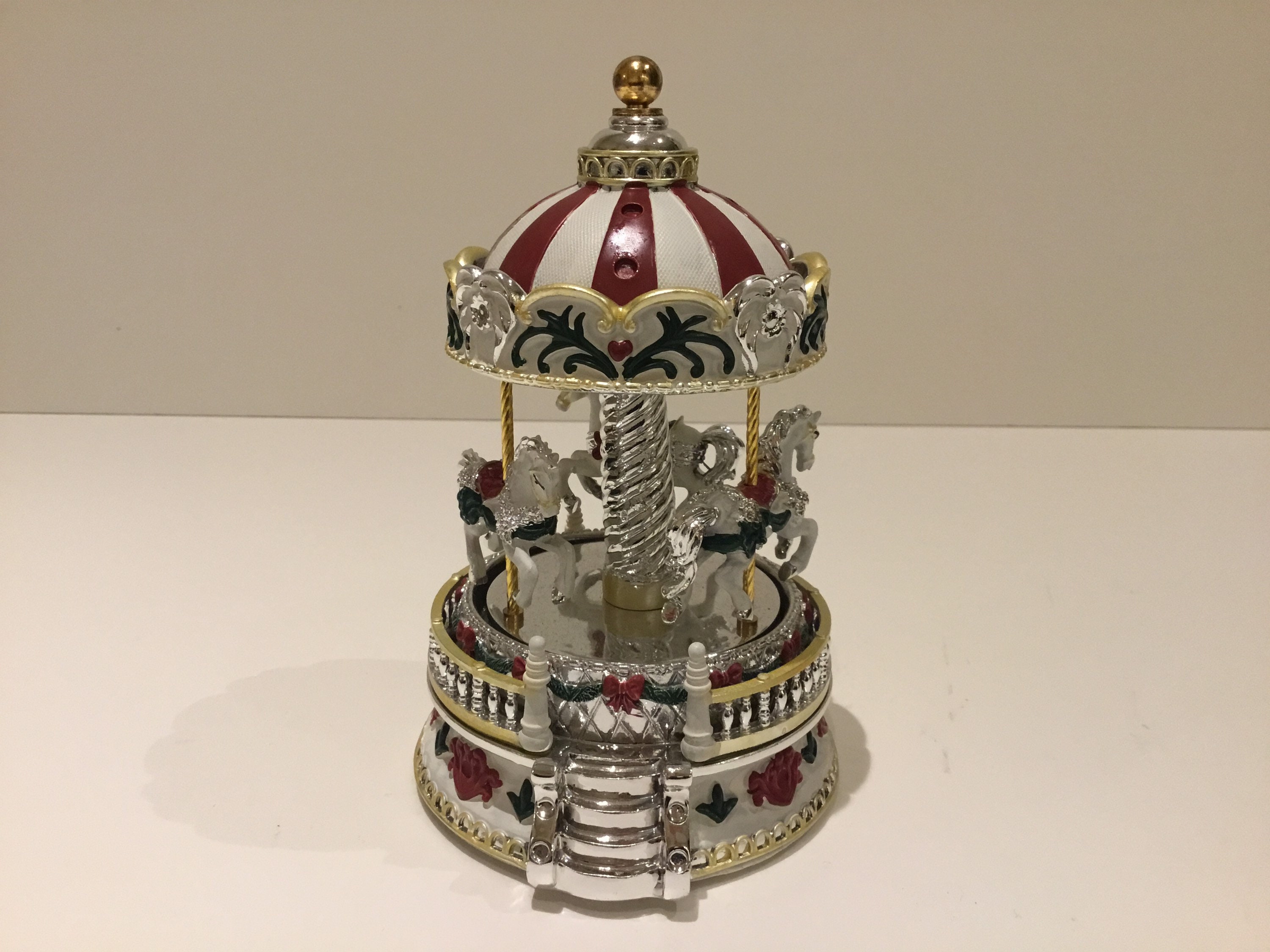Vintage Musical Carousel | Italian Silver Plated Christmas with Horses, Working Music Box — photo 5 of 7