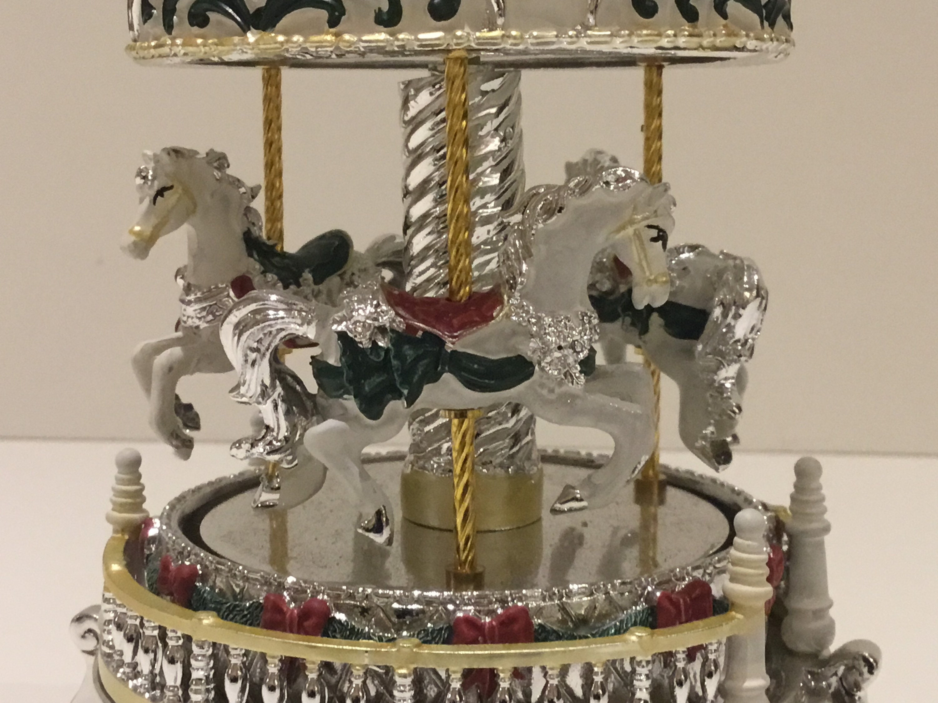 Vintage Musical Carousel | Italian Silver Plated Christmas with Horses, Working Music Box — photo 6 of 7