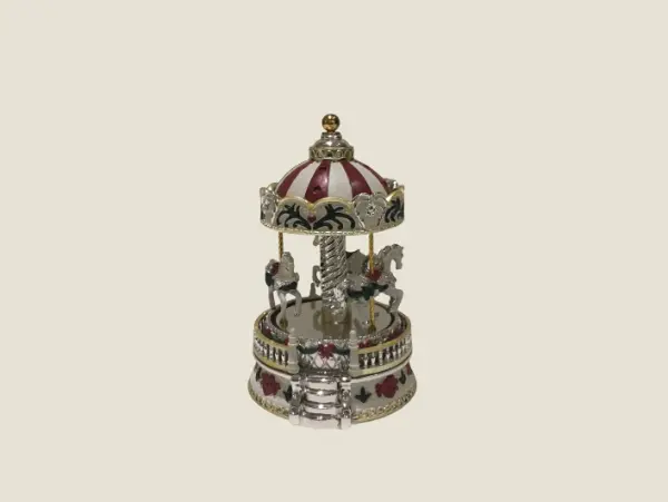 Vintage Musical Carousel | Italian Silver Plated Christmas with Horses, Working Music Box