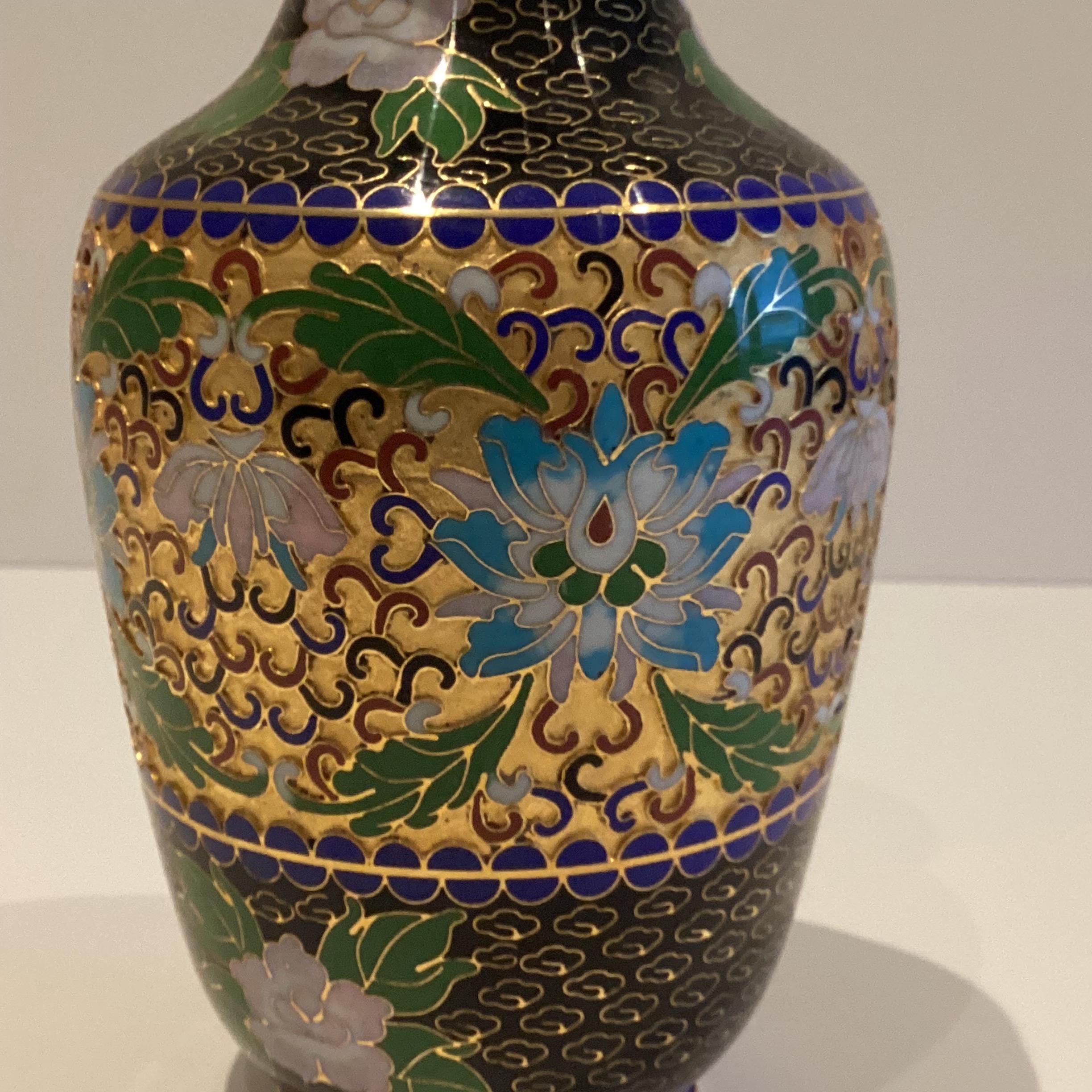 Vintage Vase | 1950s Chinese Cloisonné Enamel Art, Turquoise Blue Relief Gold Plated — photo 5 of 8