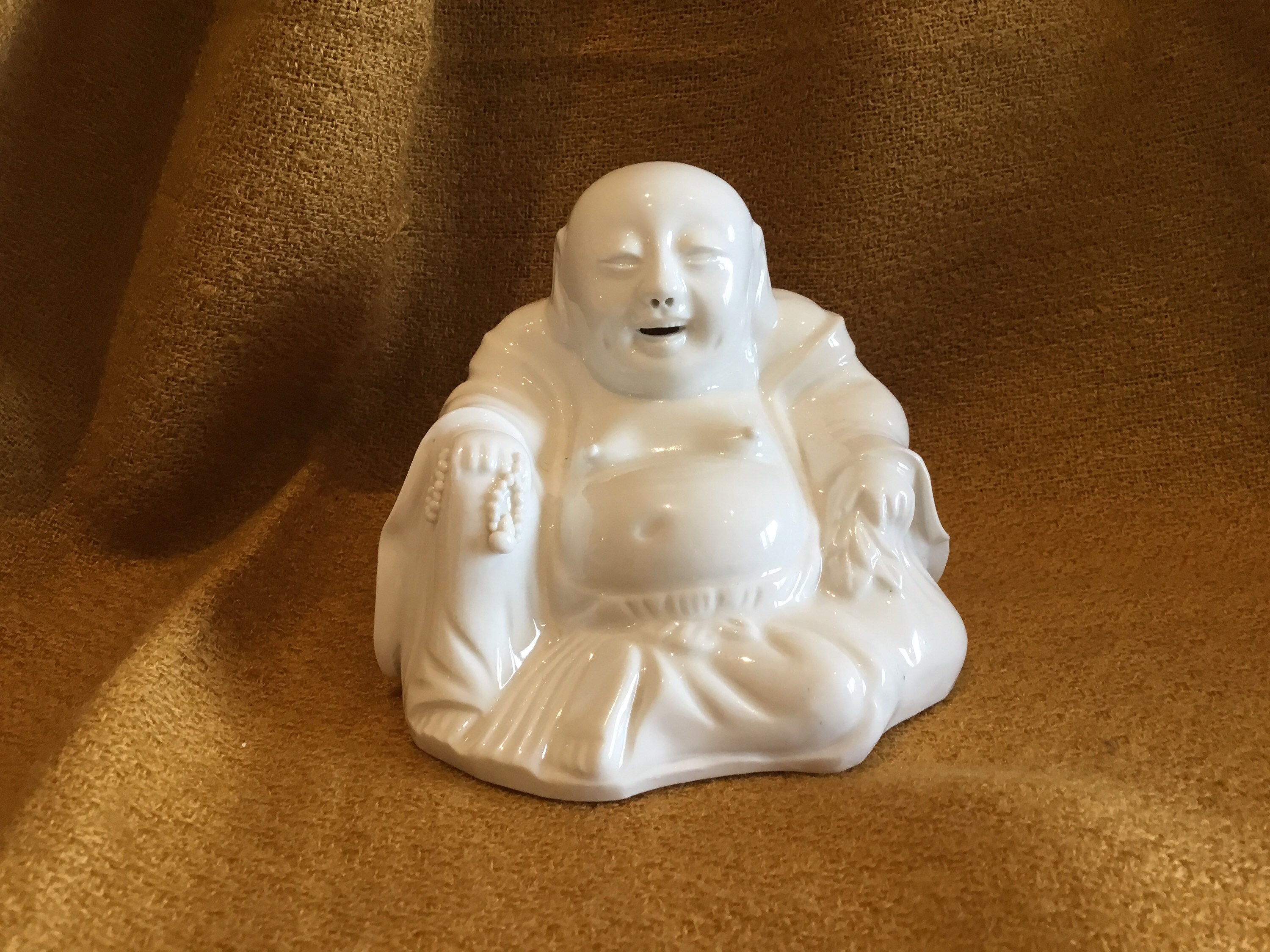 Vintage Porcelain | 1950s Chinese Buddha Statue, Ivory White Ceramic Sculpture — photo 2 of 10