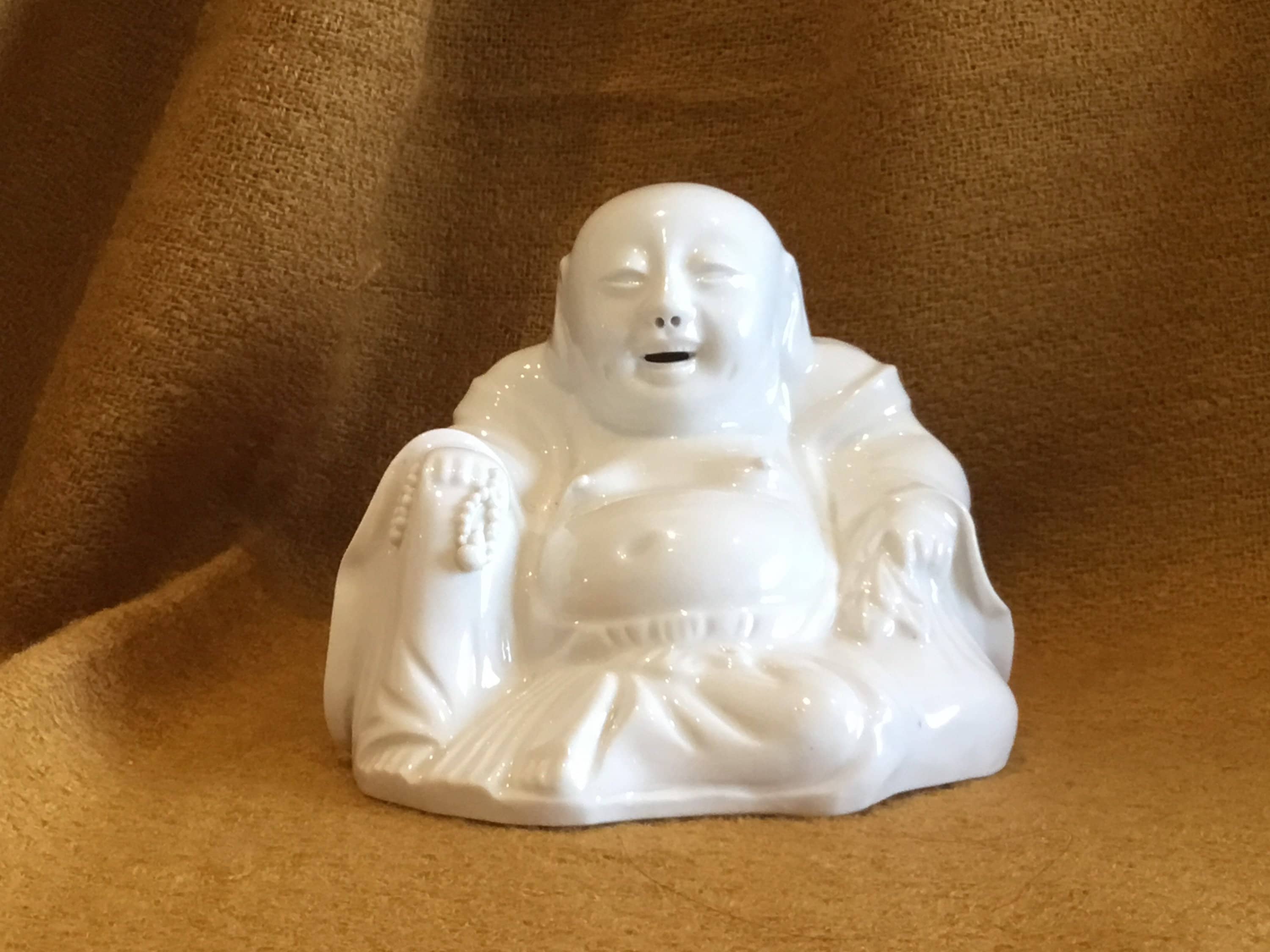 Vintage Porcelain | 1950s Chinese Buddha Statue, Ivory White Ceramic Sculpture — photo 3 of 10