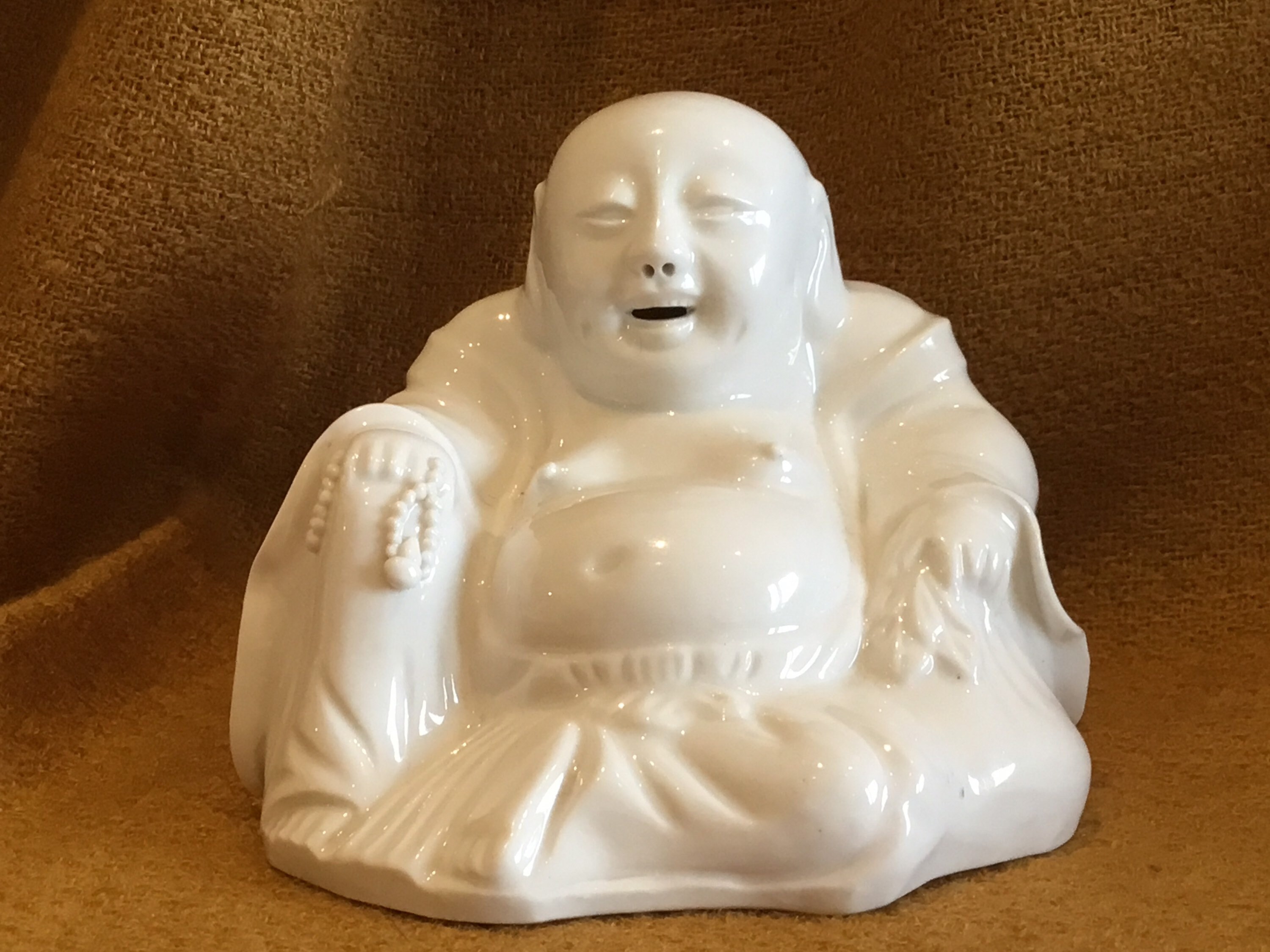 Vintage Porcelain | 1950s Chinese Buddha Statue, Ivory White Ceramic Sculpture — photo 4 of 10