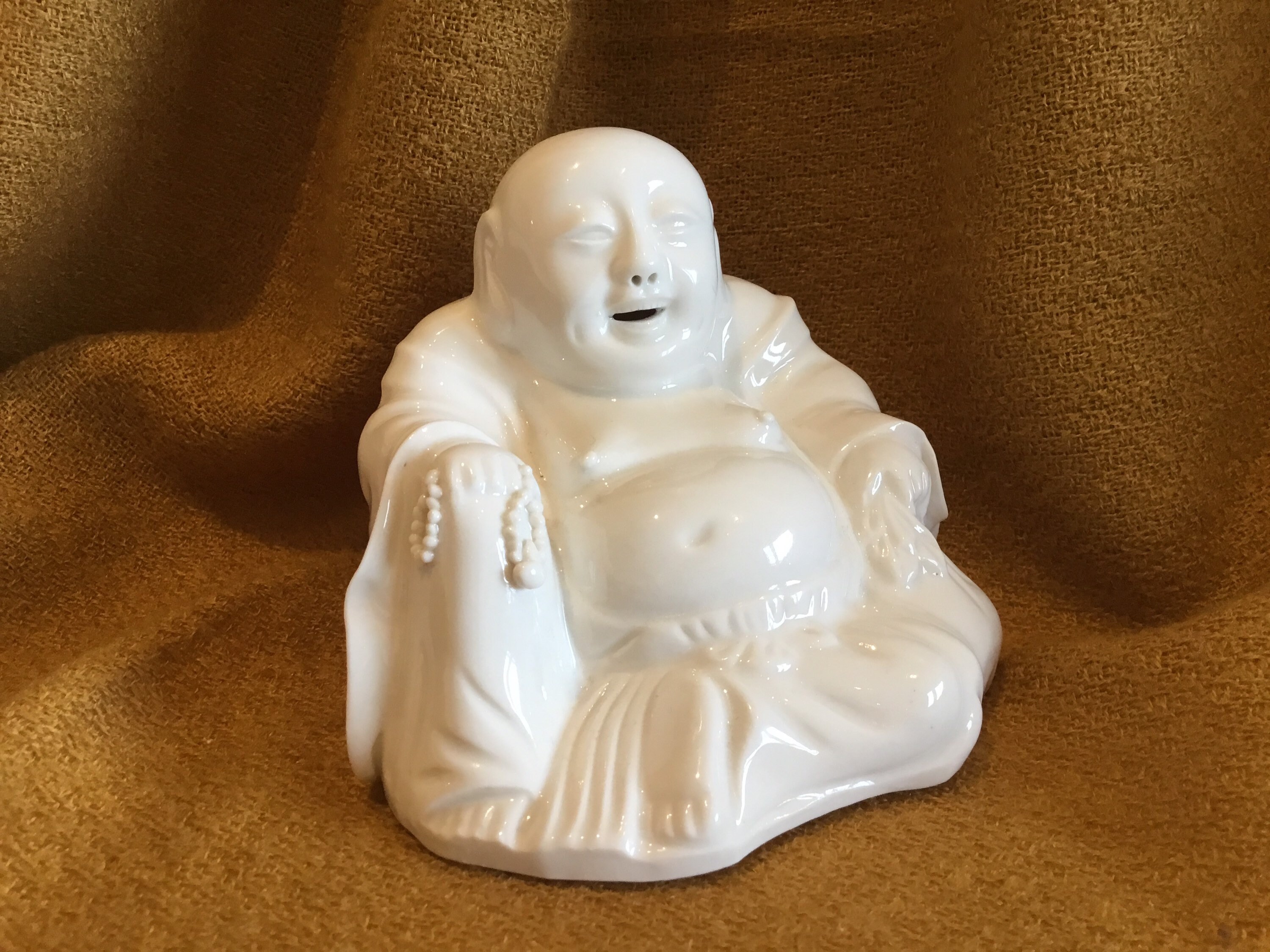 Vintage Porcelain | 1950s Chinese Buddha Statue, Ivory White Ceramic Sculpture — photo 5 of 10