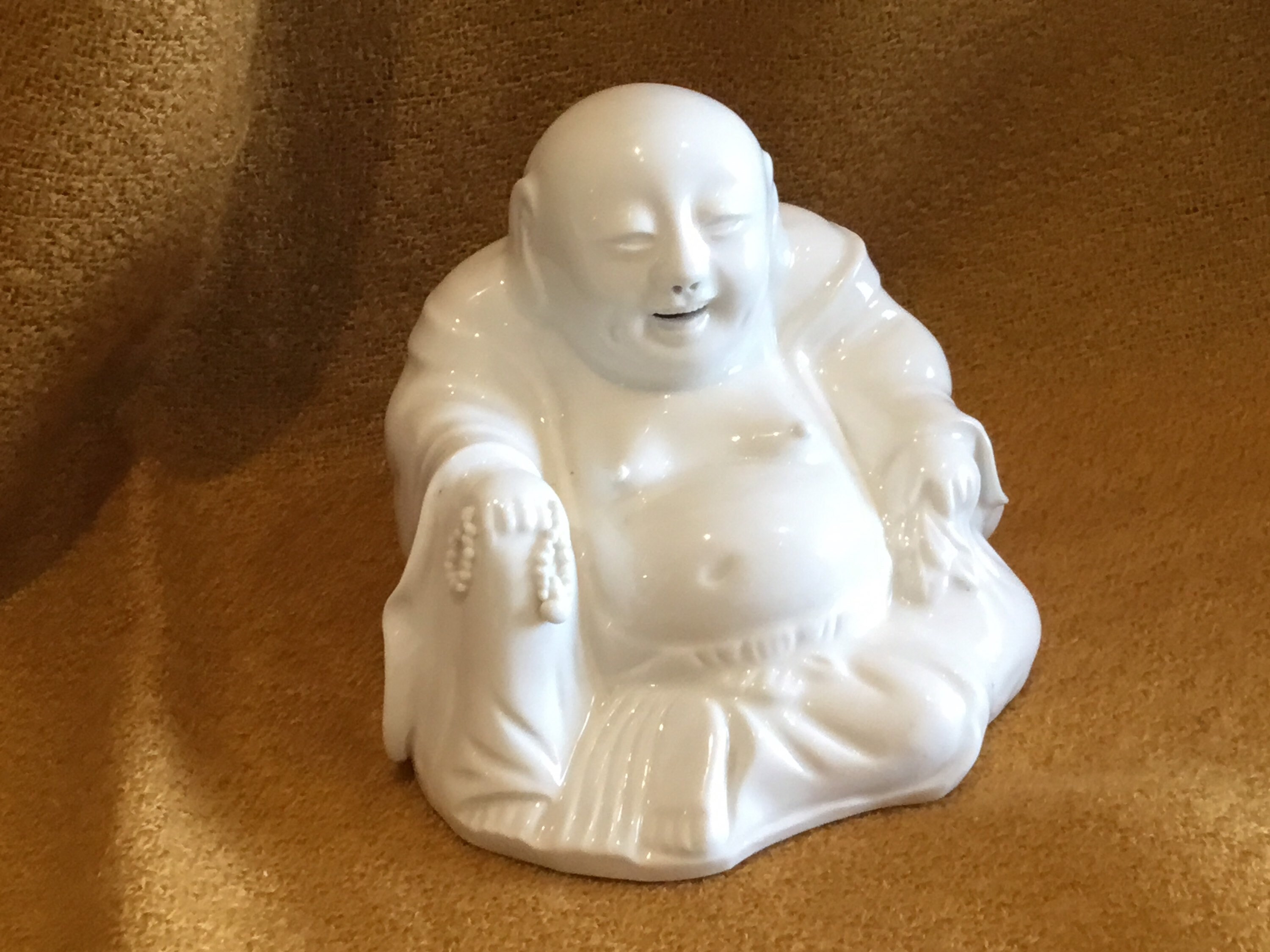 Vintage Porcelain | 1950s Chinese Buddha Statue, Ivory White Ceramic Sculpture — photo 6 of 10