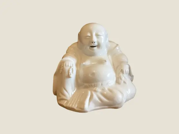 Vintage Porcelain | 1950s Chinese Buddha Statue, Ivory White Ceramic Sculpture