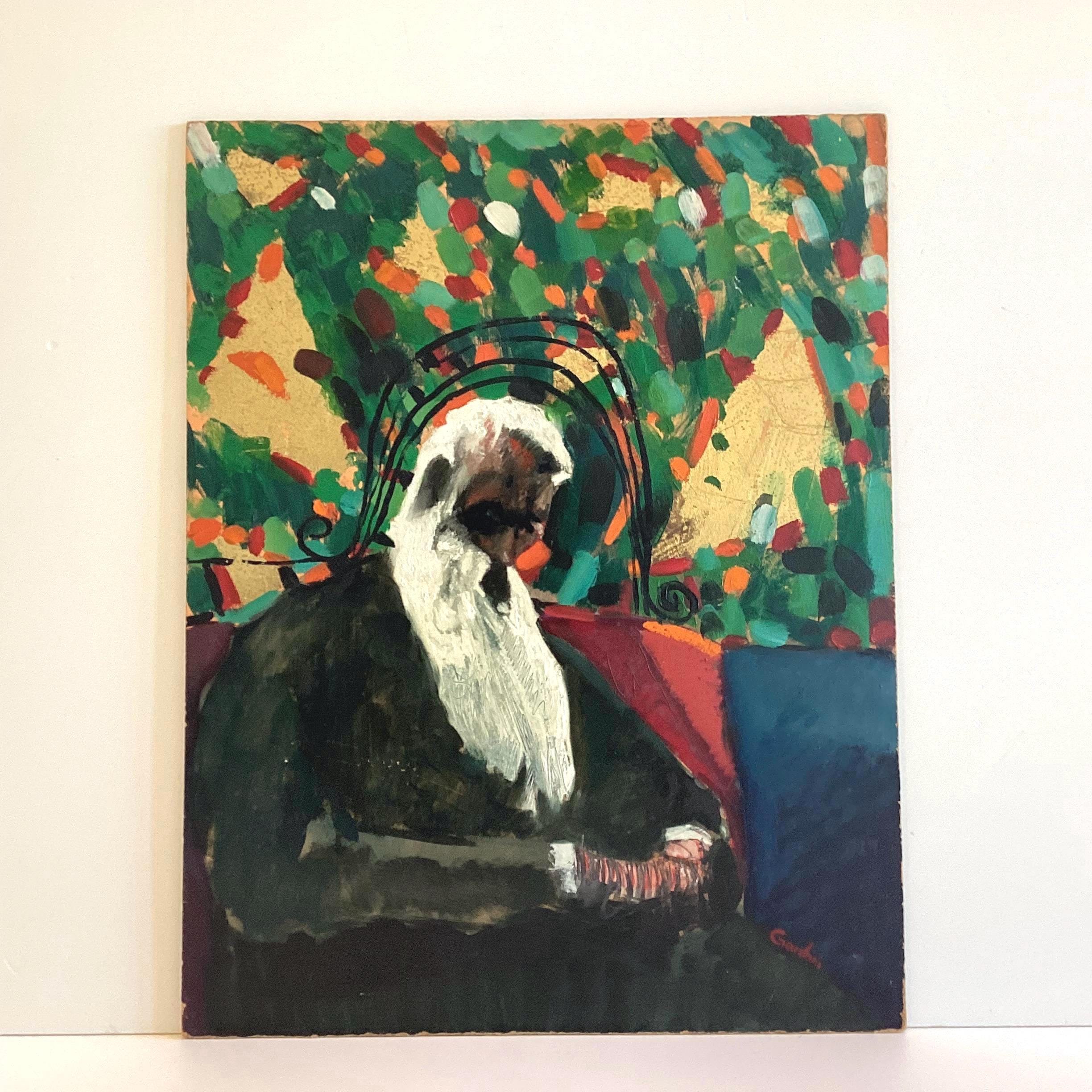 Vintage Painting | Danilo Gardani Ritratto 1990S, Italian Art, Gold Leaf, Signed — photo 2 of 11
