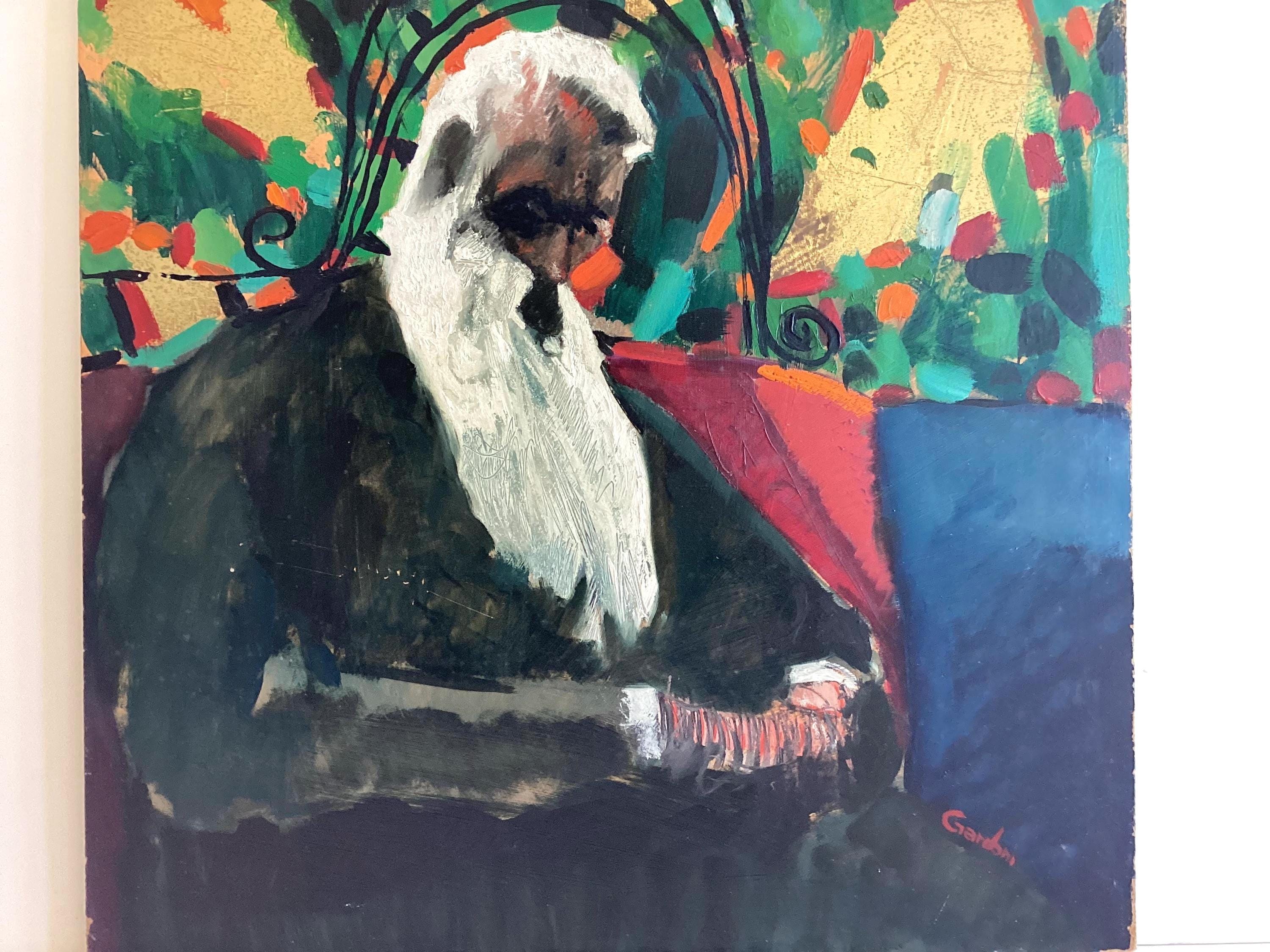 Vintage Painting | Danilo Gardani Ritratto 1990S, Italian Art, Gold Leaf, Signed — photo 4 of 11