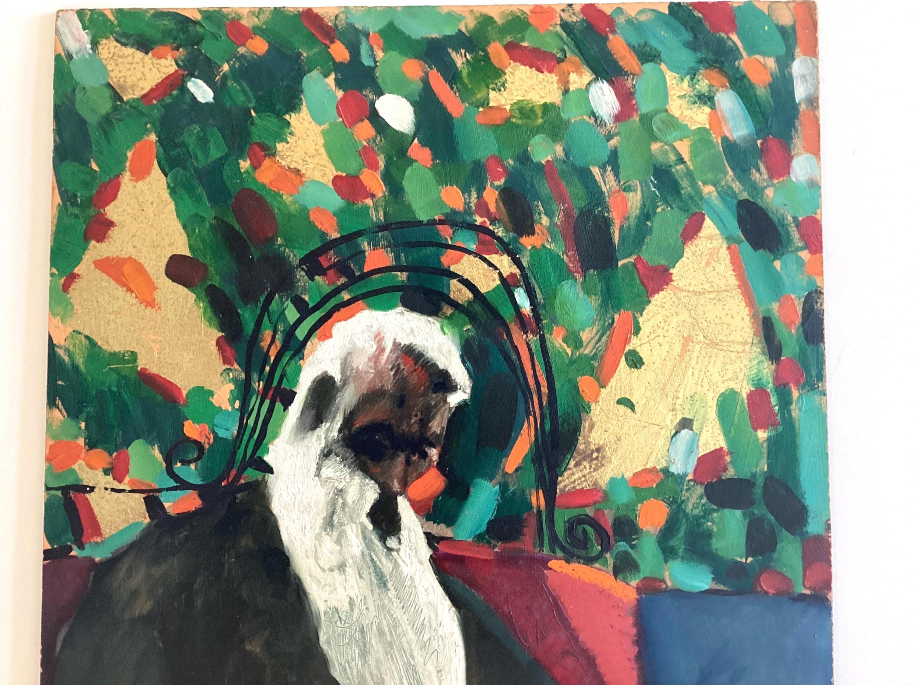 Vintage Painting | Danilo Gardani Ritratto 1990S, Italian Art, Gold Leaf, Signed — photo 5 of 11