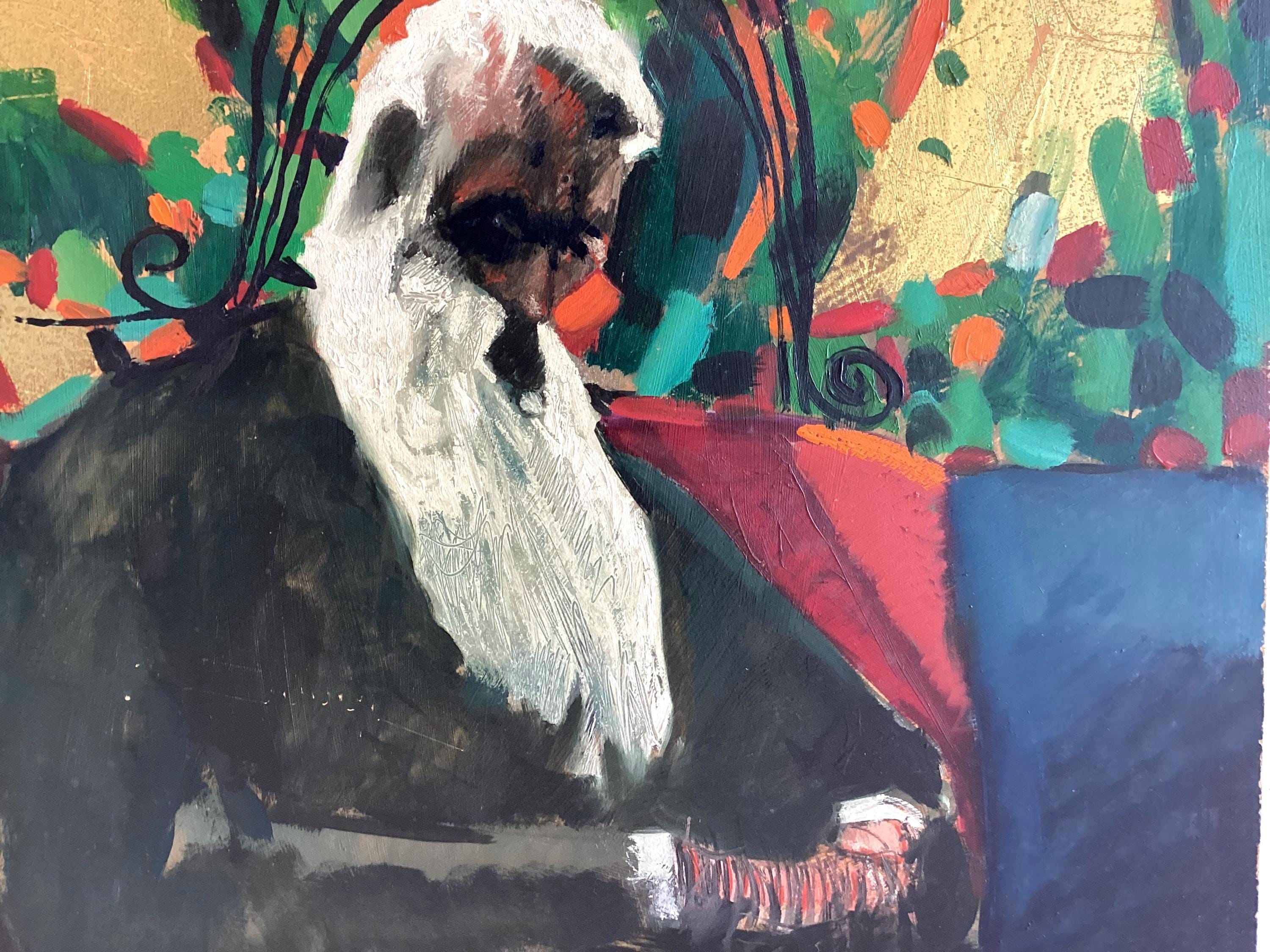 Vintage Painting | Danilo Gardani Ritratto 1990S, Italian Art, Gold Leaf, Signed — photo 6 of 11