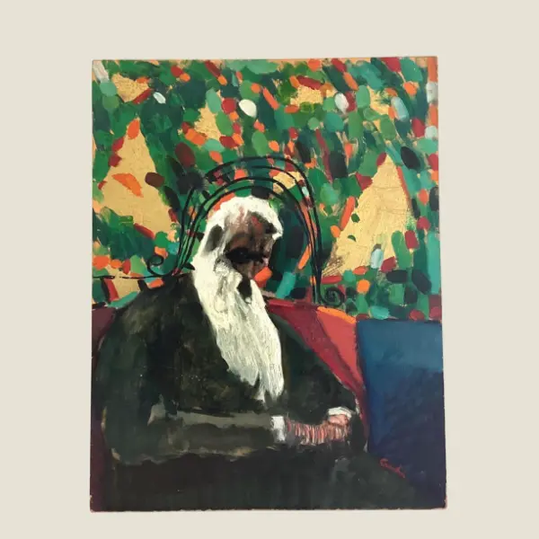 Vintage Painting | Danilo Gardani Ritratto 1990S, Italian Art, Gold Leaf, Signed
