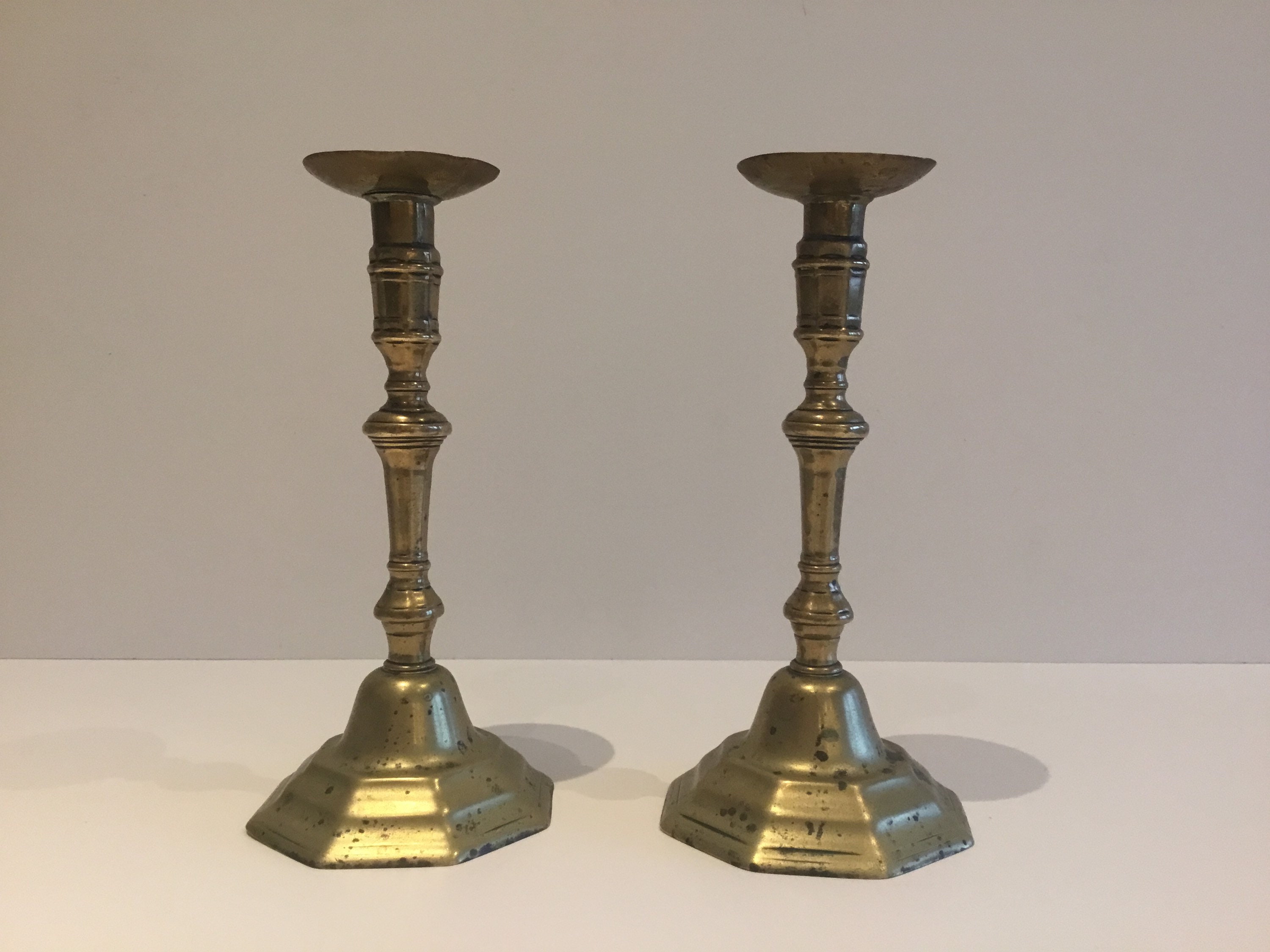 Antique Brass Candlesticks | Late 1800s French Pair, Original Patina Collectible — photo 2 of 6