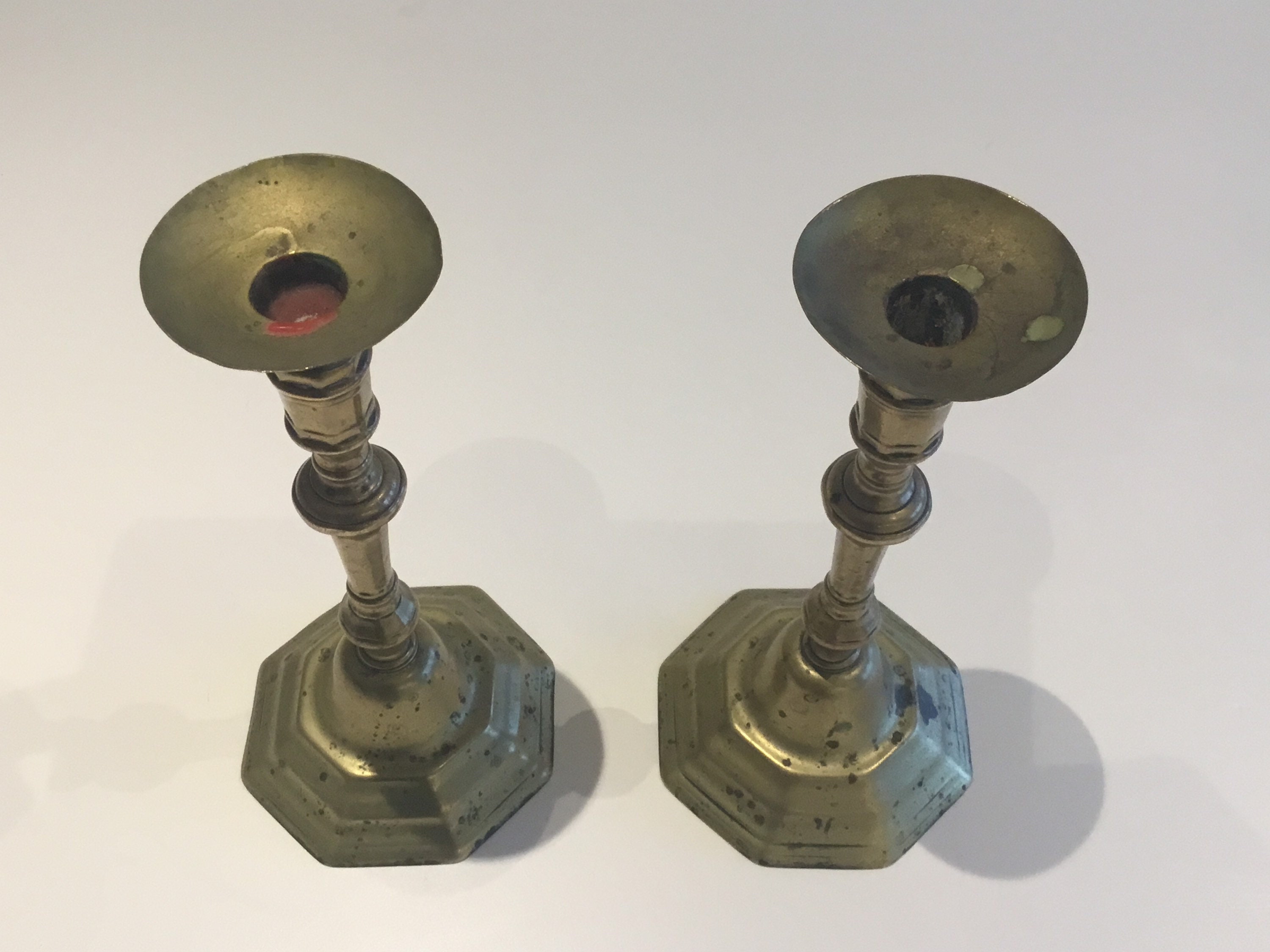 Antique Brass Candlesticks | Late 1800s French Pair, Original Patina Collectible — photo 4 of 6