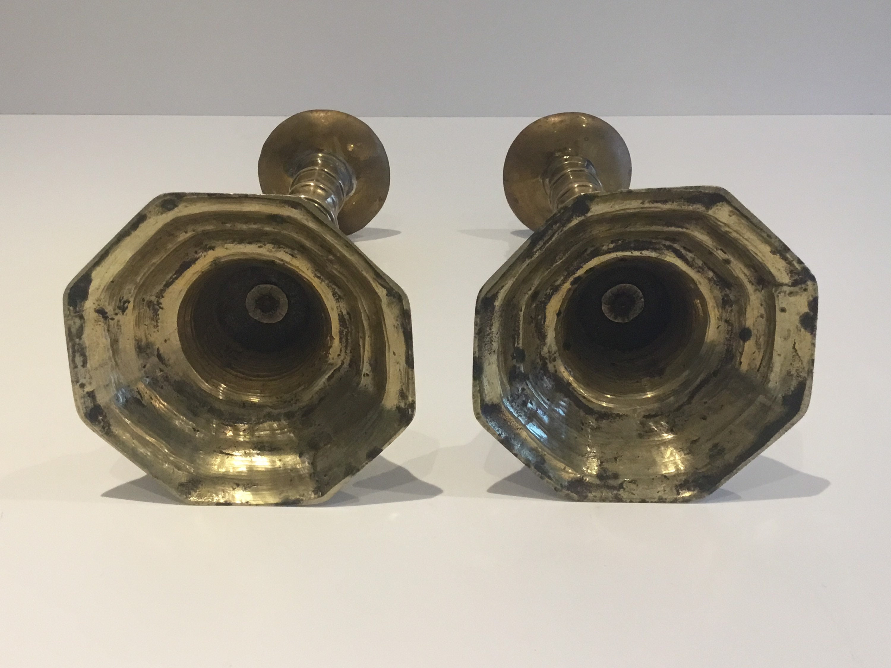 Antique Brass Candlesticks | Late 1800s French Pair, Original Patina Collectible — photo 5 of 6