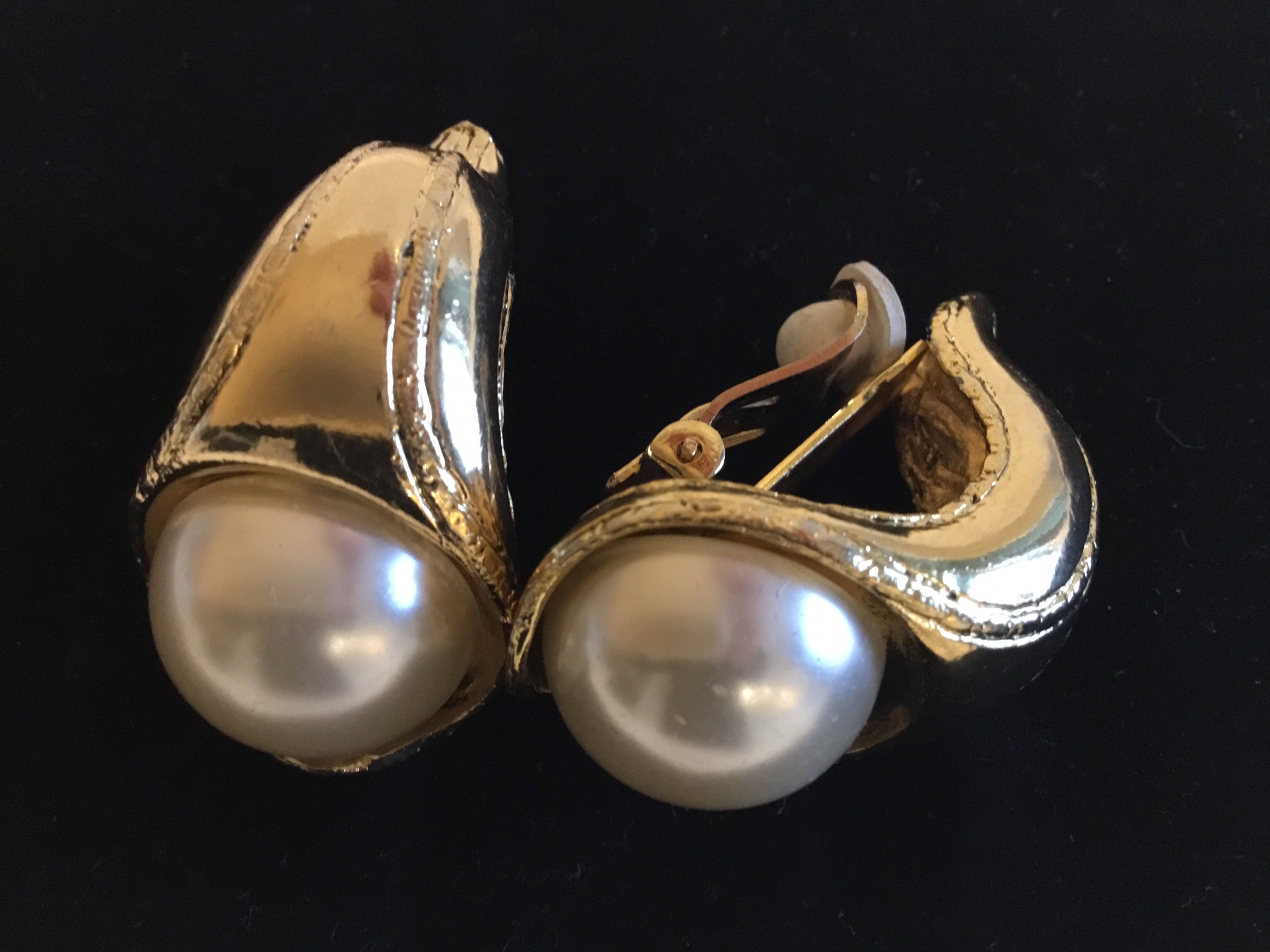 Vintage Earrings | 1980s Chorange Paris Gold Plated, Faux Pearl Statement — photo 2 of 8