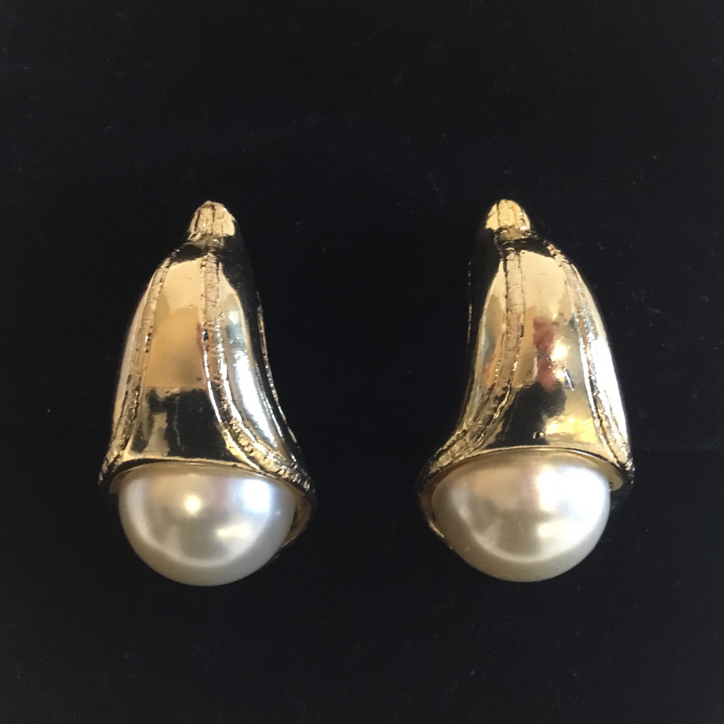 Vintage Earrings | 1980s Chorange Paris Gold Plated, Faux Pearl Statement — photo 4 of 8