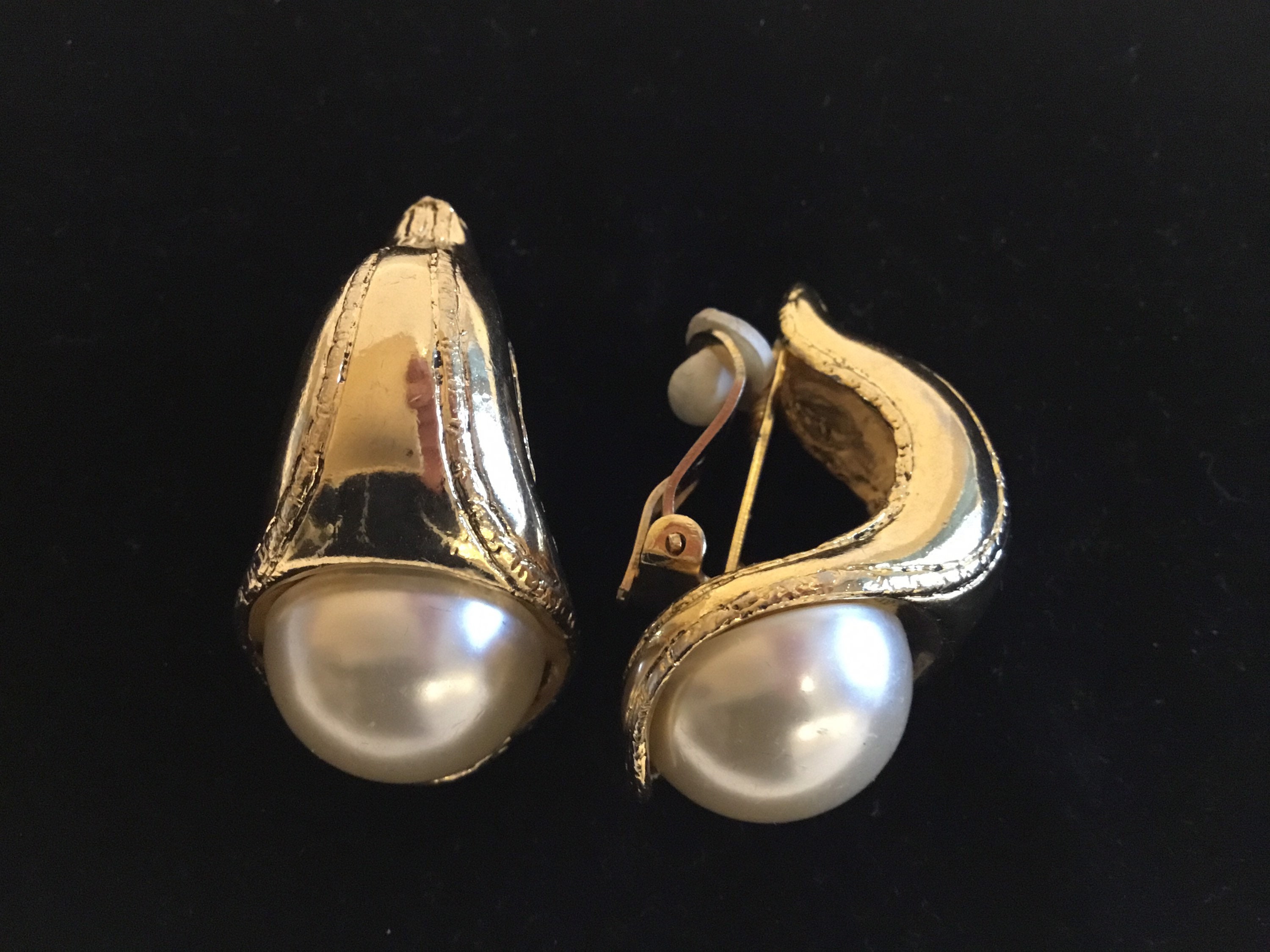 Vintage Earrings | 1980s Chorange Paris Gold Plated, Faux Pearl Statement — photo 5 of 8