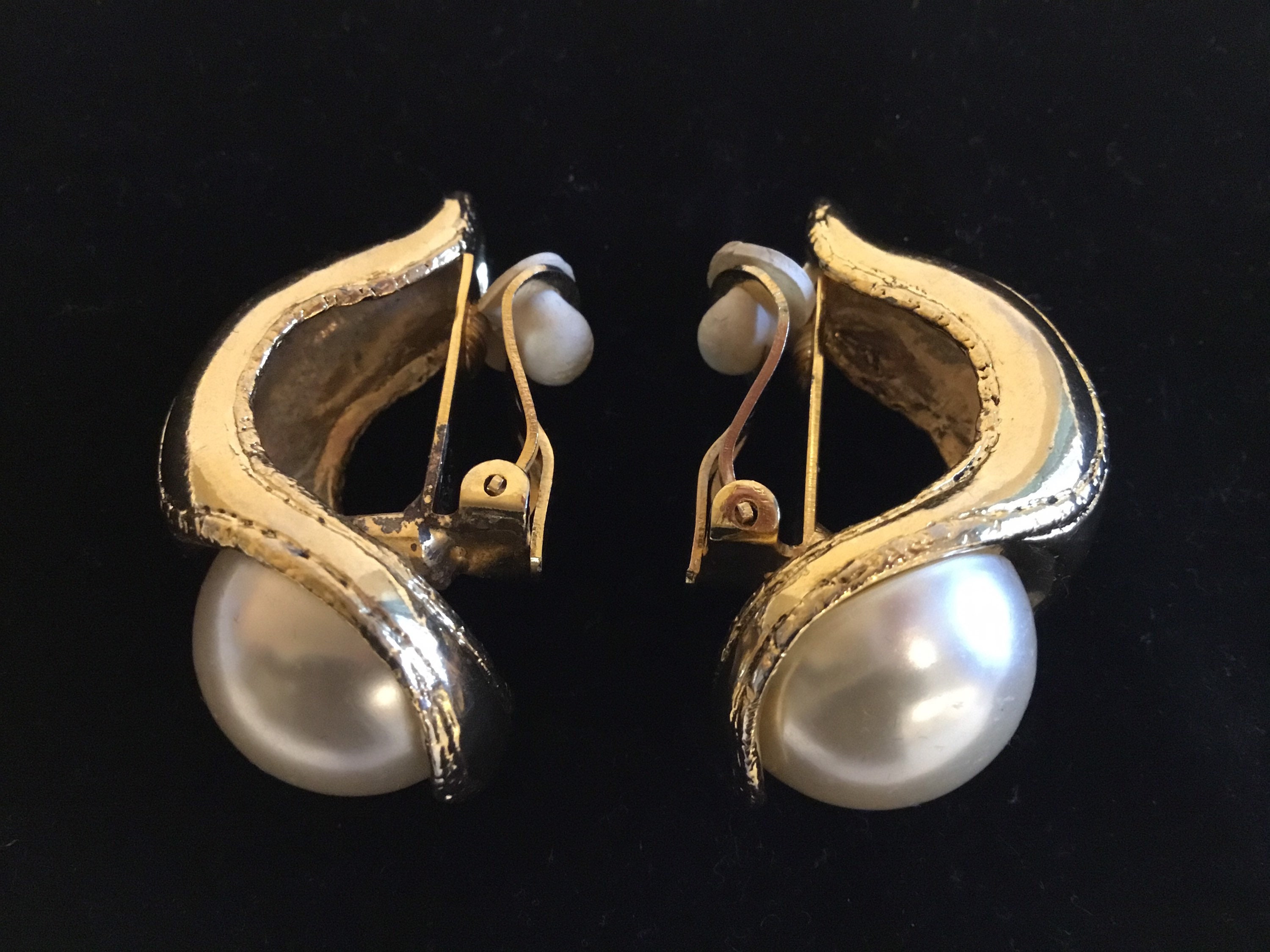 Vintage Earrings | 1980s Chorange Paris Gold Plated, Faux Pearl Statement — photo 6 of 8