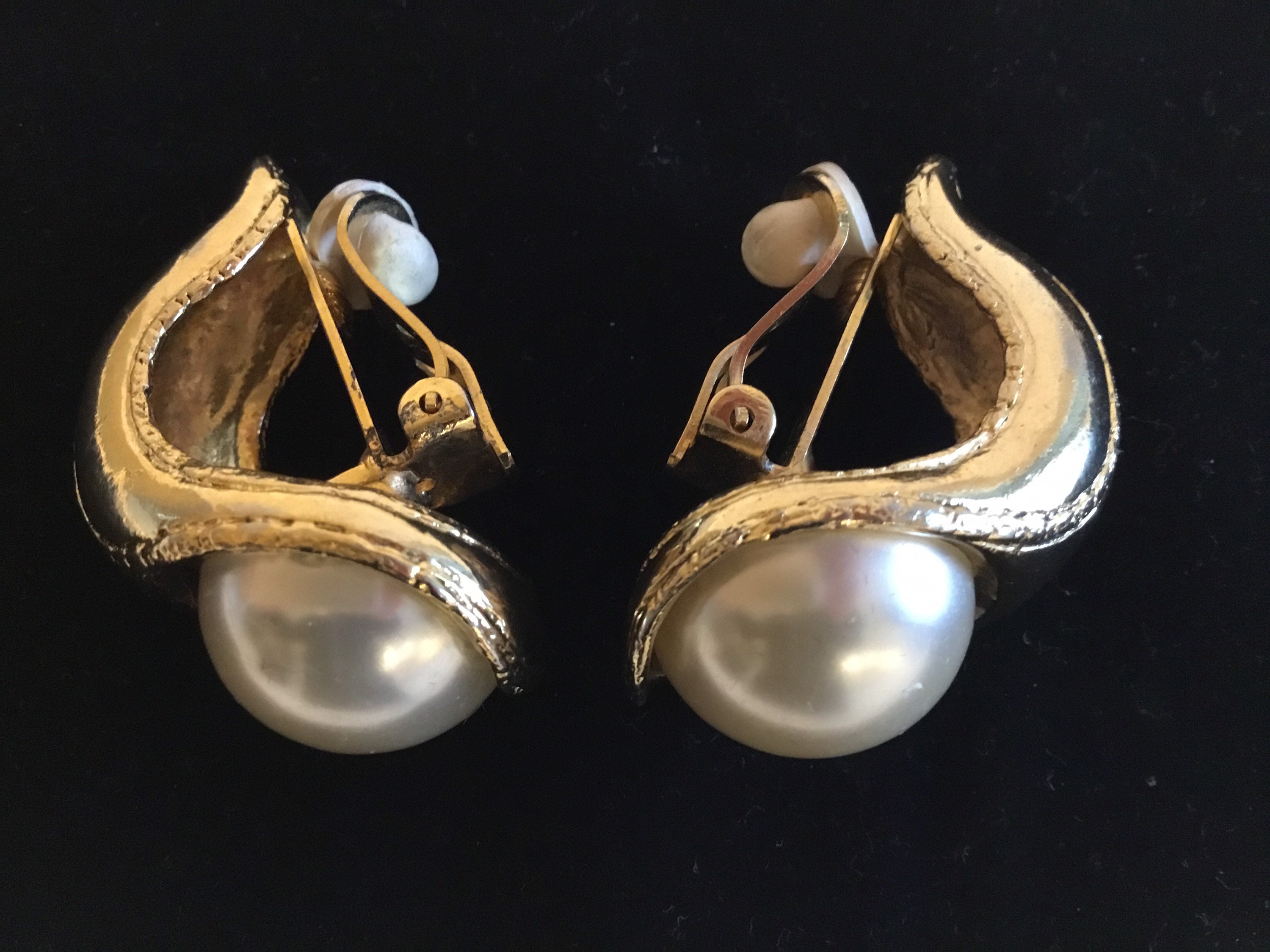 Vintage Earrings | 1980s Chorange Paris Gold Plated, Faux Pearl Statement — photo 7 of 8