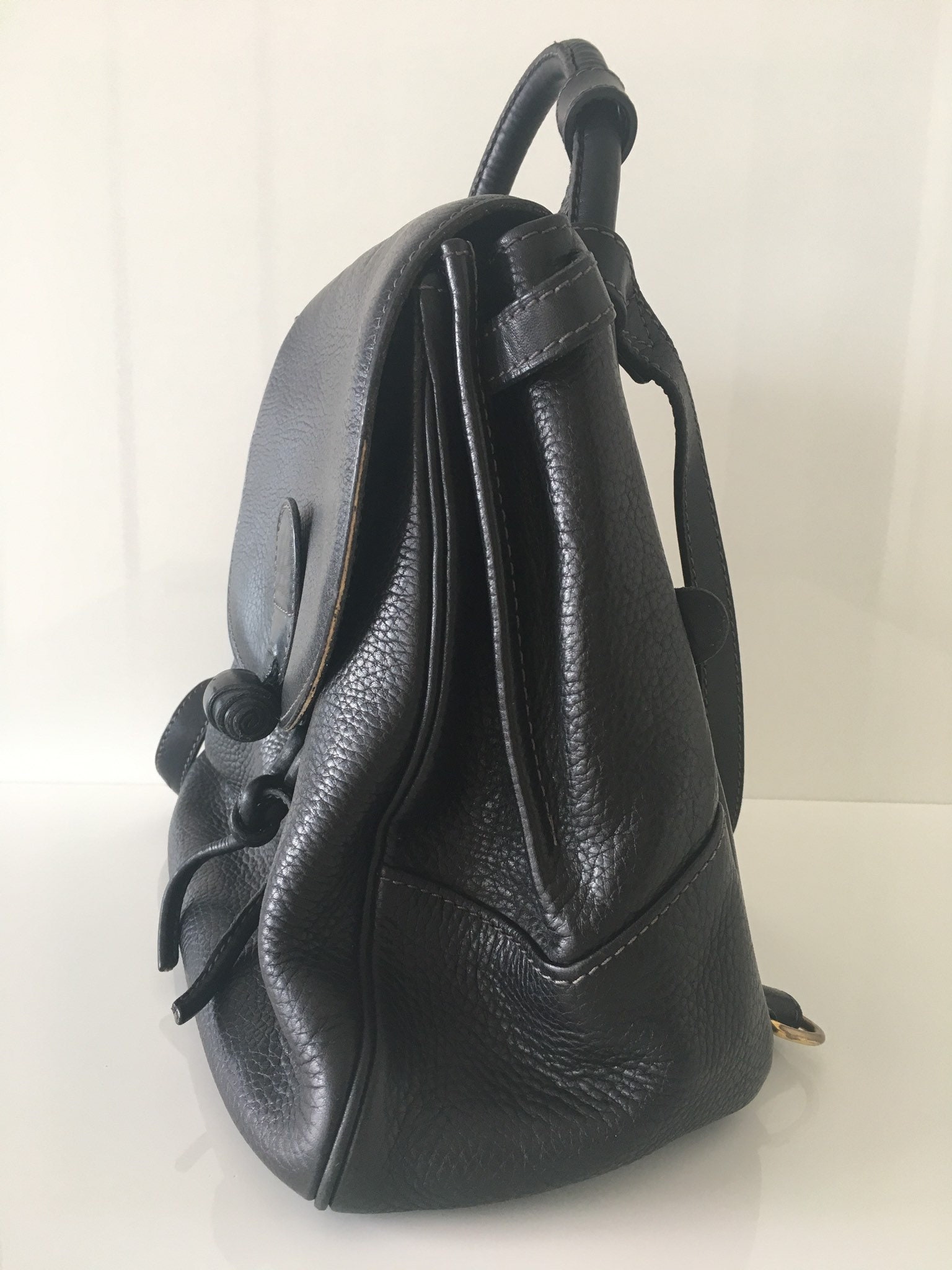 Vintage Backpack | S en Ciel Belgian Designer [1980s] Delvaux Craftsman Black Leather — photo 3 of 6