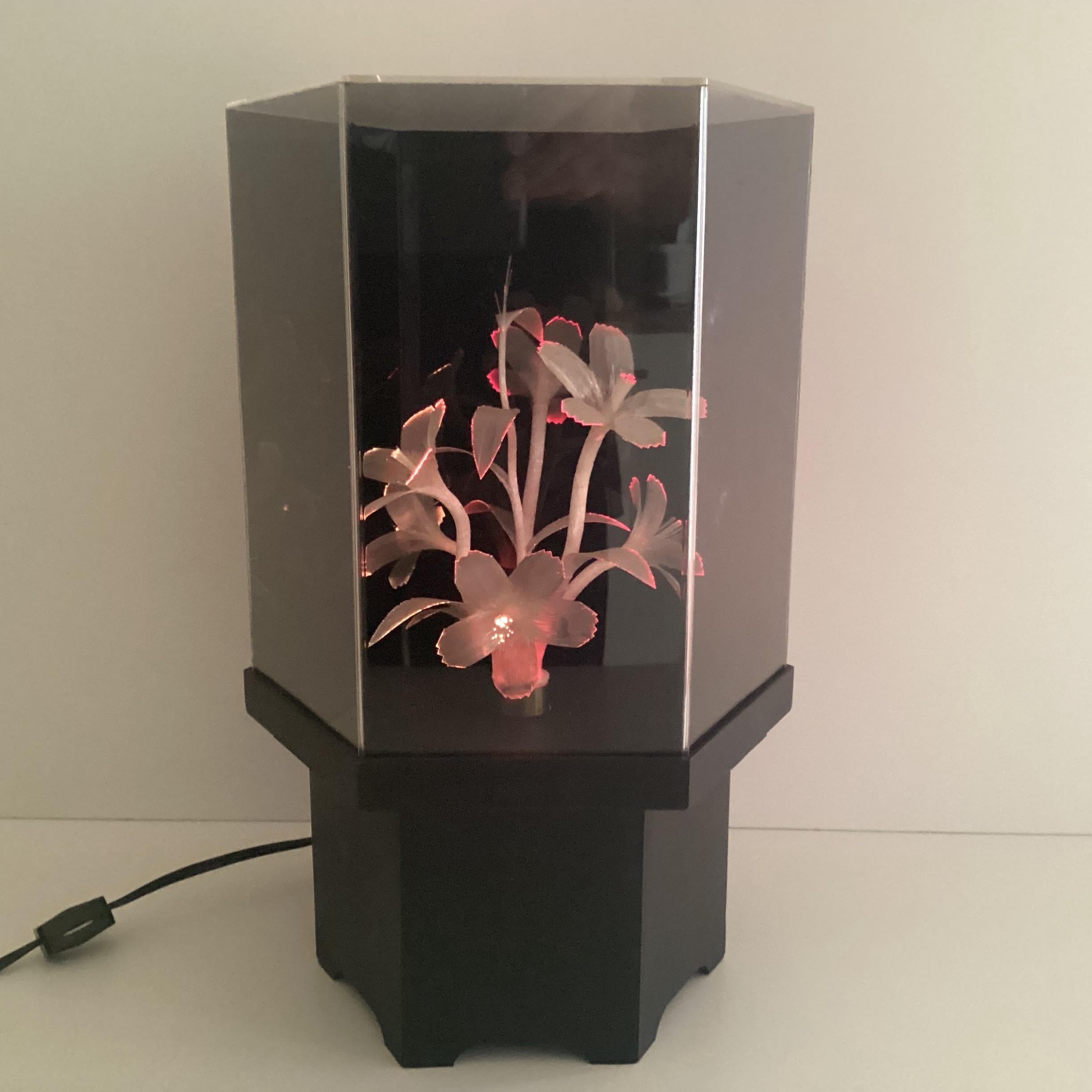 Vintage Lamp | 1970s Italian Plexiglas Light, Rotating Optic Fiber Flowers — photo 3 of 8