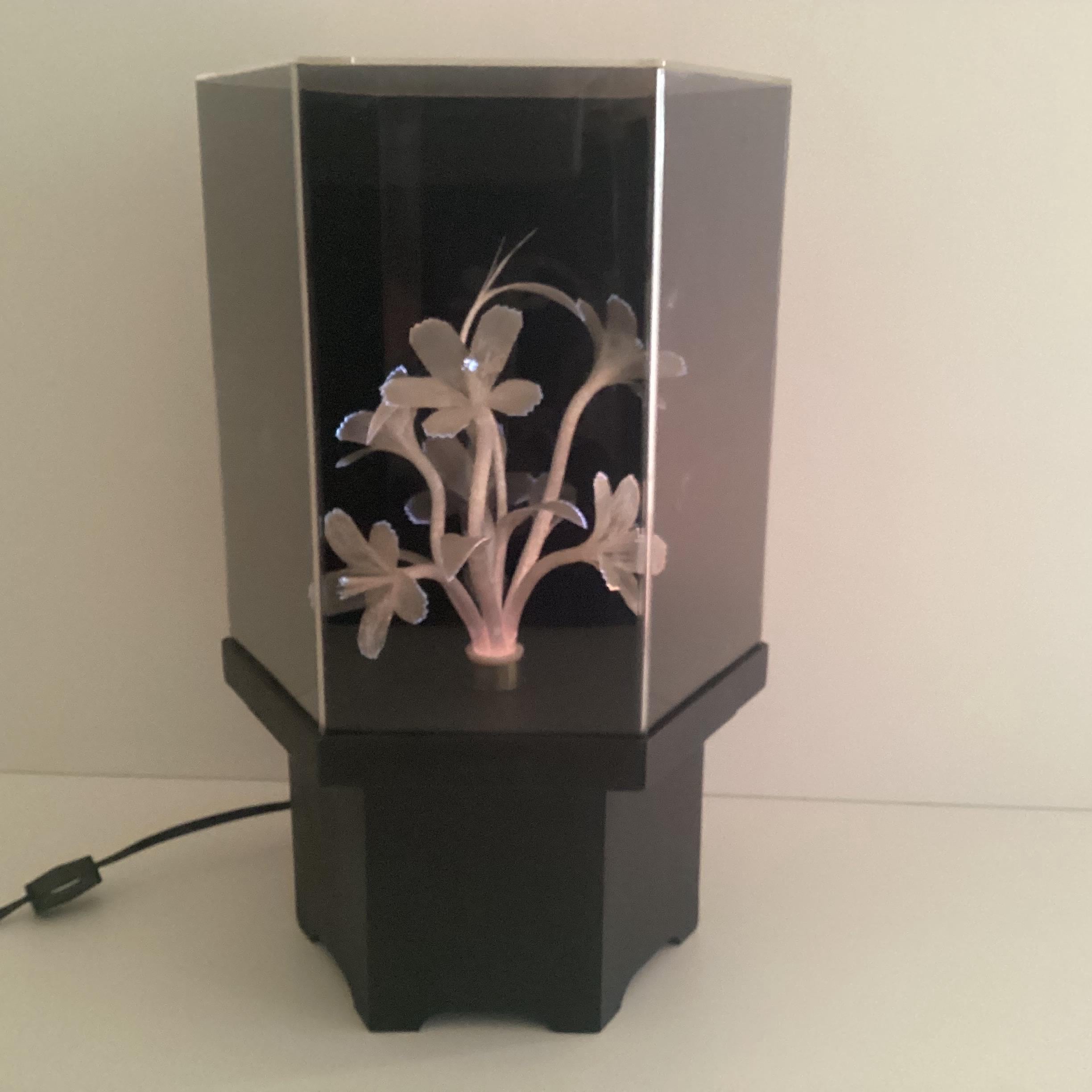 Vintage Lamp | 1970s Italian Plexiglas Light, Rotating Optic Fiber Flowers — photo 4 of 8