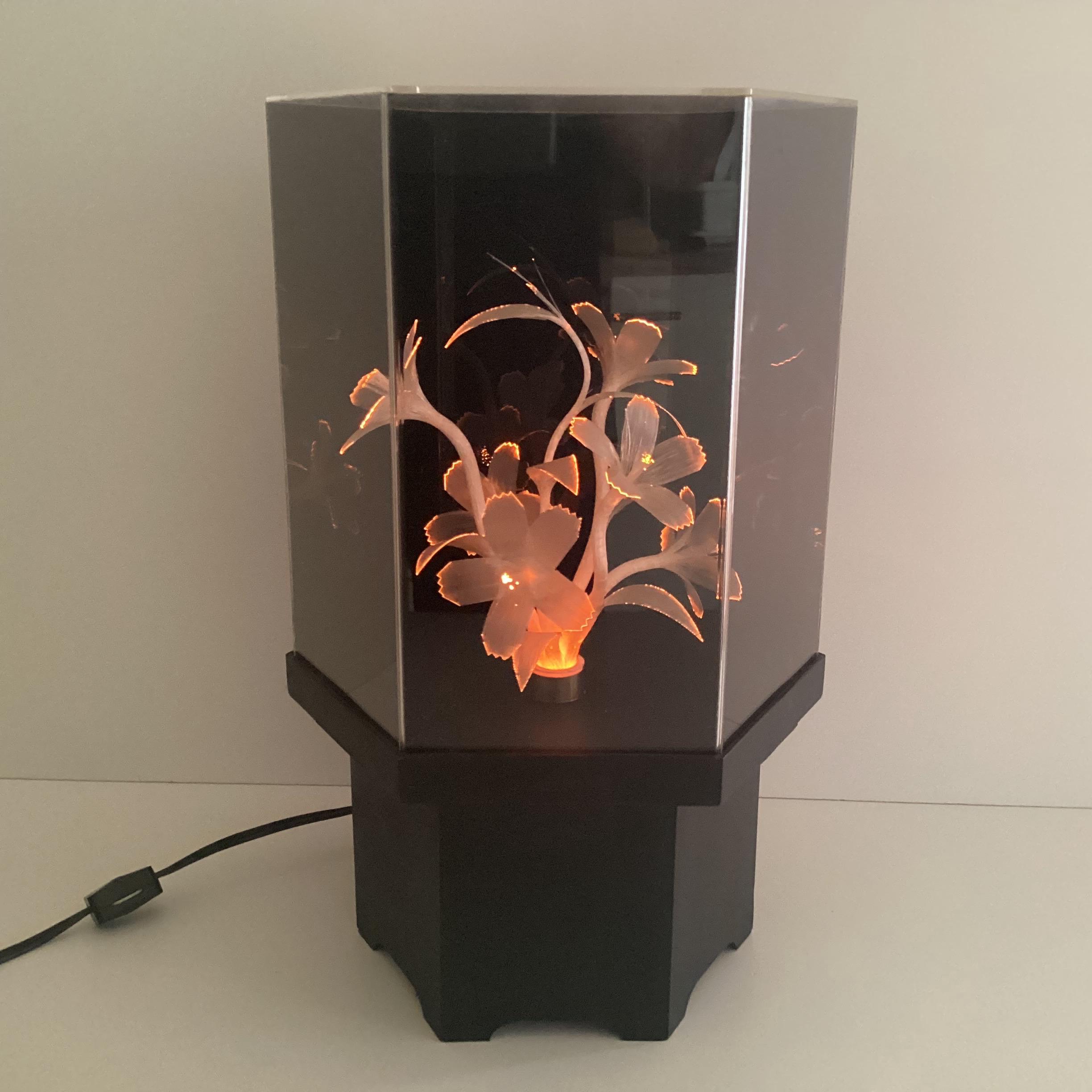 Vintage Lamp | 1970s Italian Plexiglas Light, Rotating Optic Fiber Flowers — photo 5 of 8