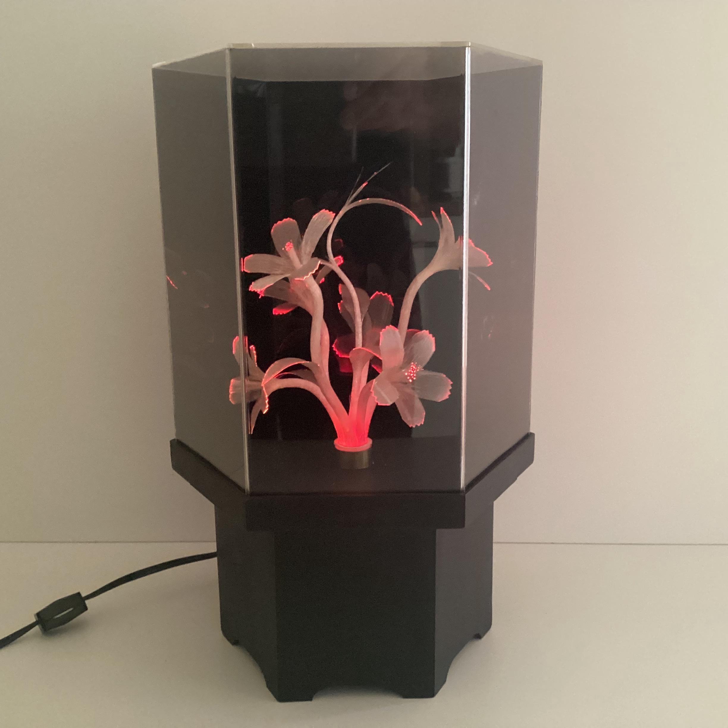 Vintage Lamp | 1970s Italian Plexiglas Light, Rotating Optic Fiber Flowers — photo 6 of 8