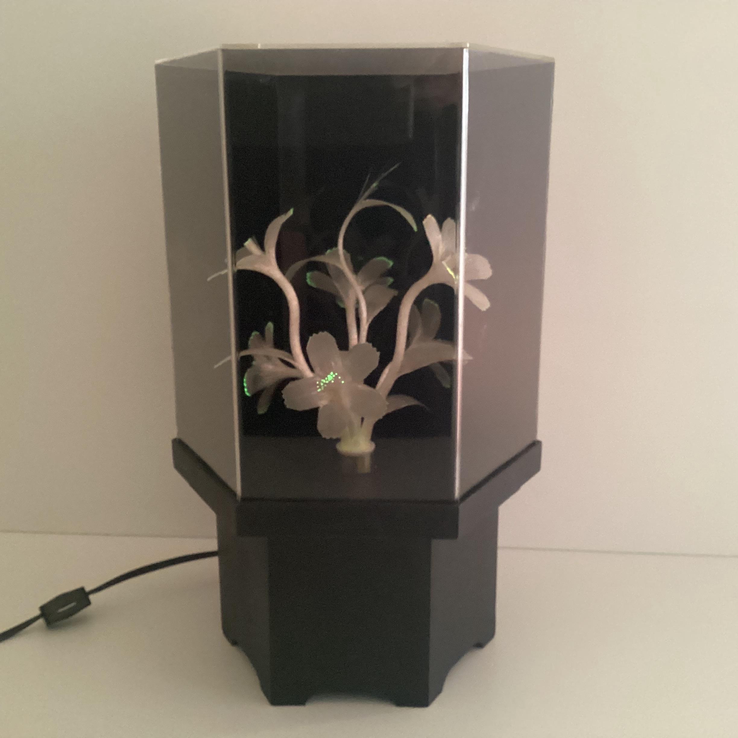 Vintage Lamp | 1970s Italian Plexiglas Light, Rotating Optic Fiber Flowers — photo 8 of 8