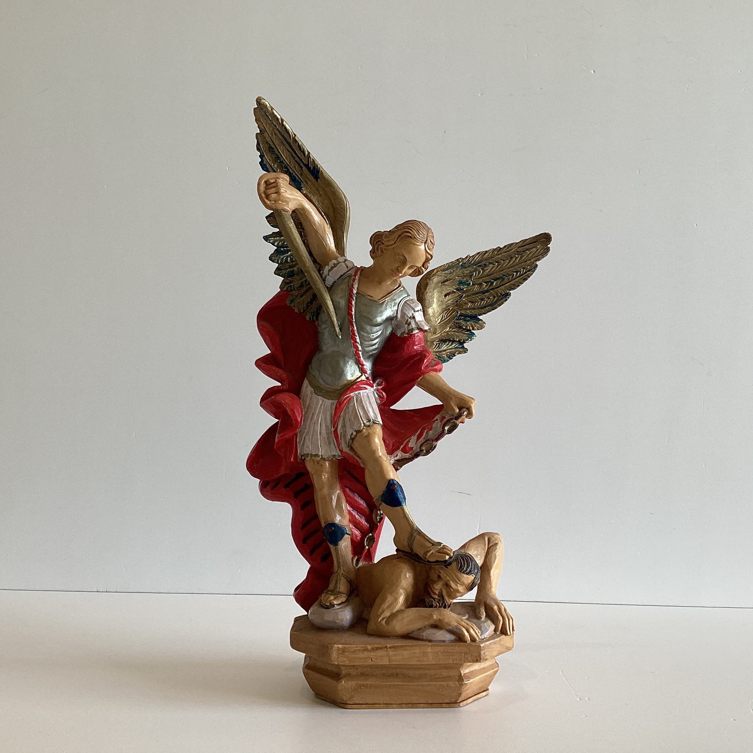 Vintage Italian Sculpture | Santini Archangel Michael Resin Statue, 1970s Religious Art — photo 2 of 10