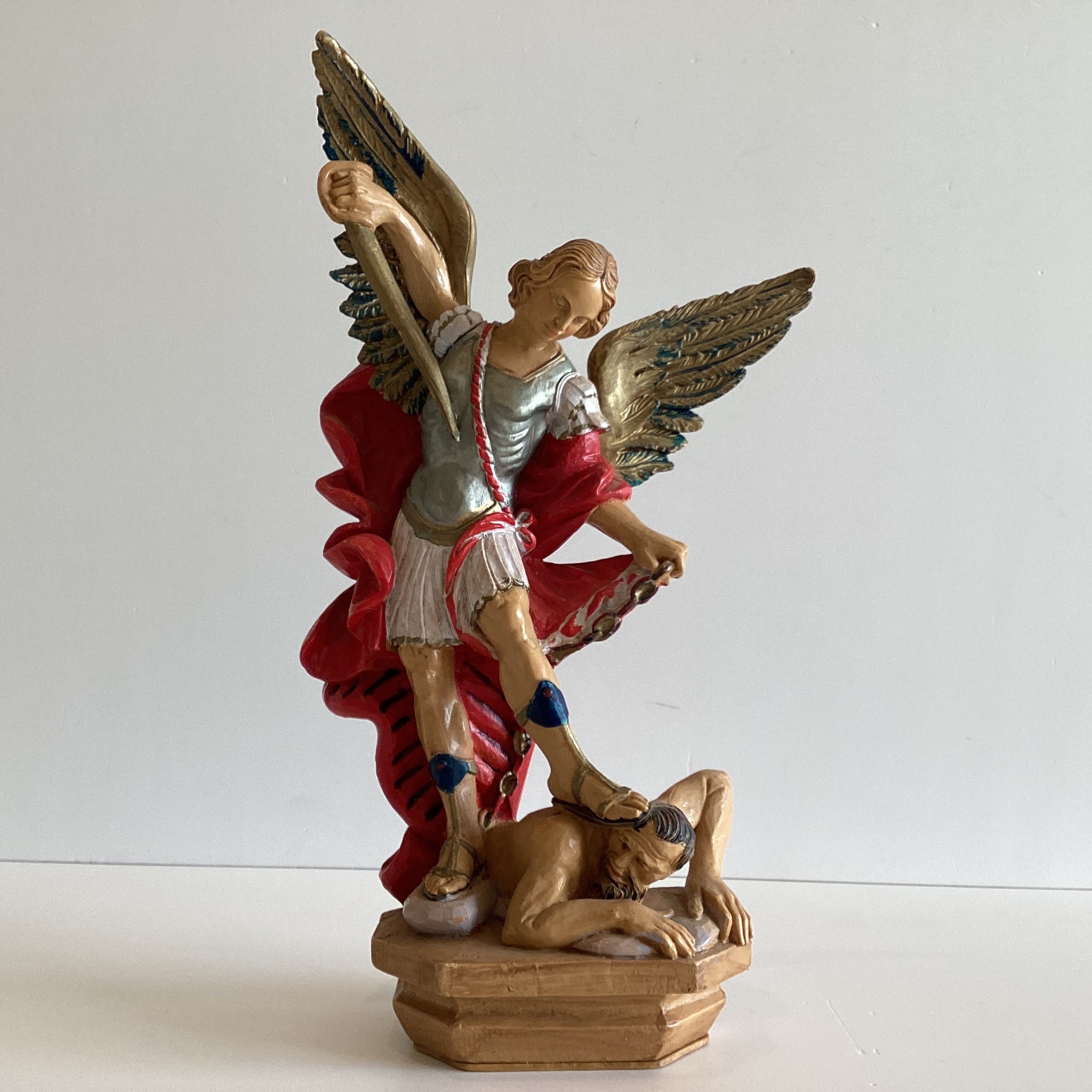 Vintage Italian Sculpture | Santini Archangel Michael Resin Statue, 1970s Religious Art — photo 3 of 10