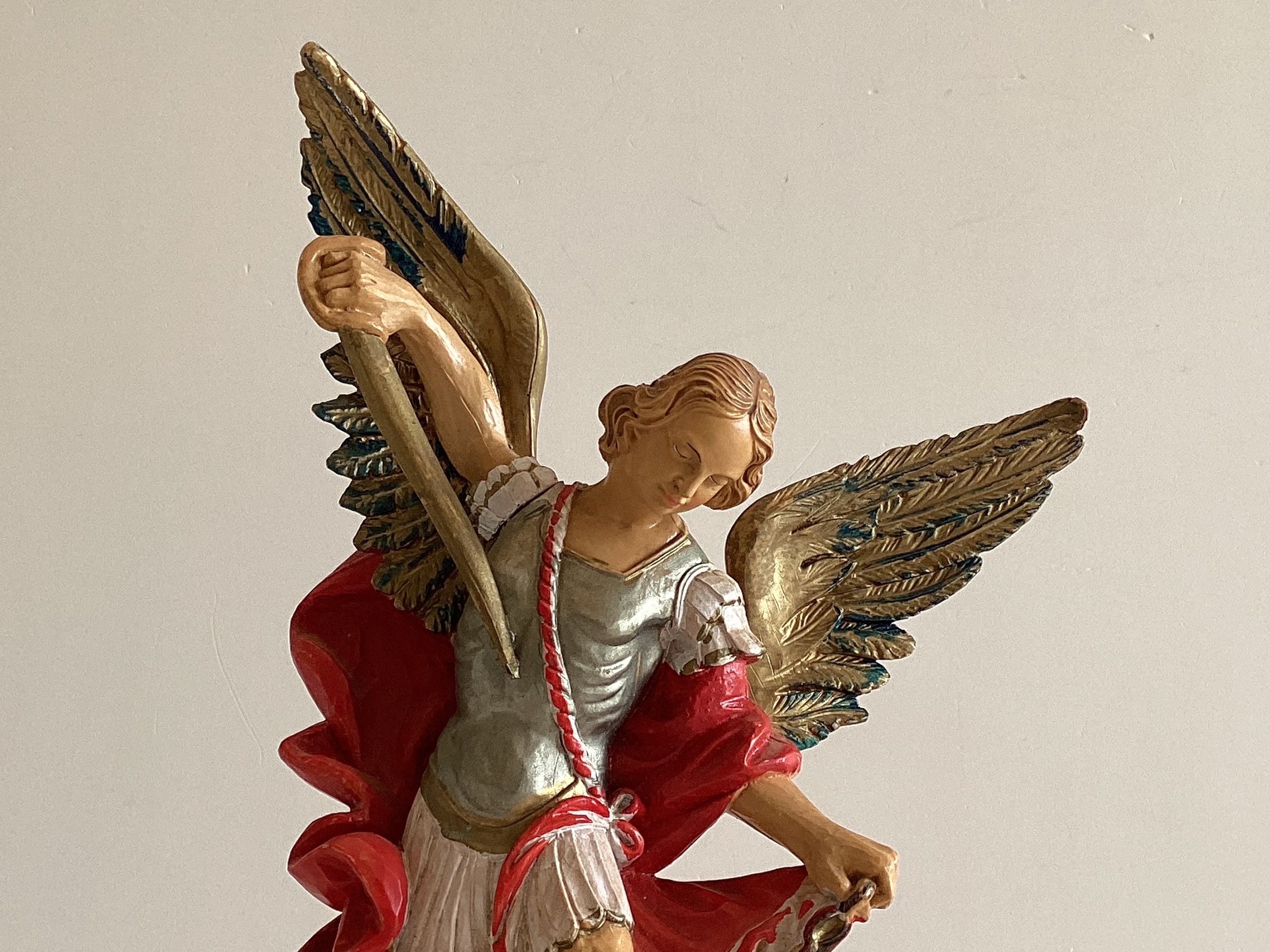 Vintage Italian Sculpture | Santini Archangel Michael Resin Statue, 1970s Religious Art — photo 4 of 10