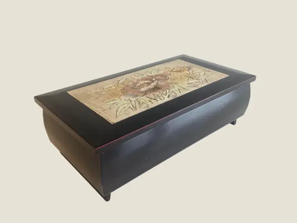 Vintage Japanese Music Box | Chokin Art Black Lacquer, Sankyo Movement Jewelry Case