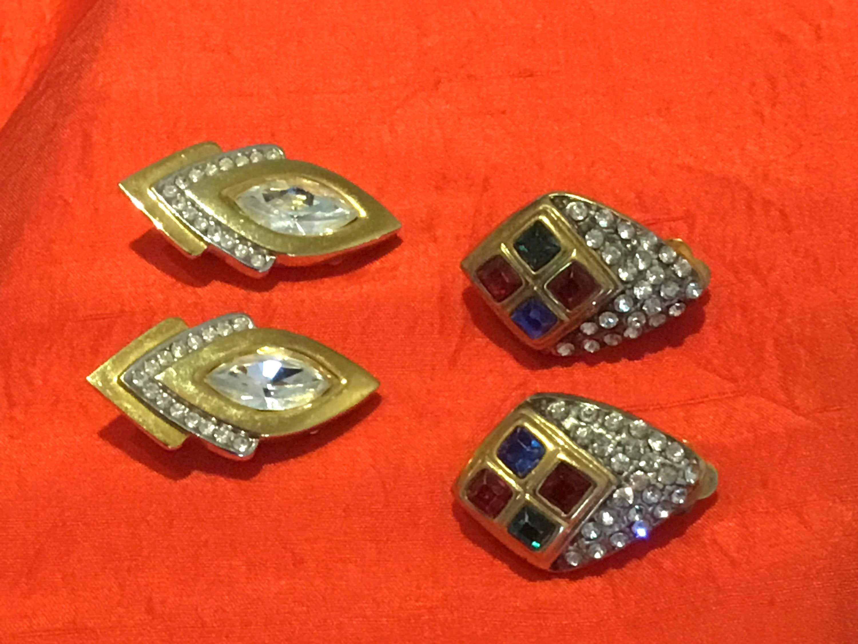 Vintage Earrings | 1990s French Gold Plated Set, Crystal Accent Pair — photo 2 of 9
