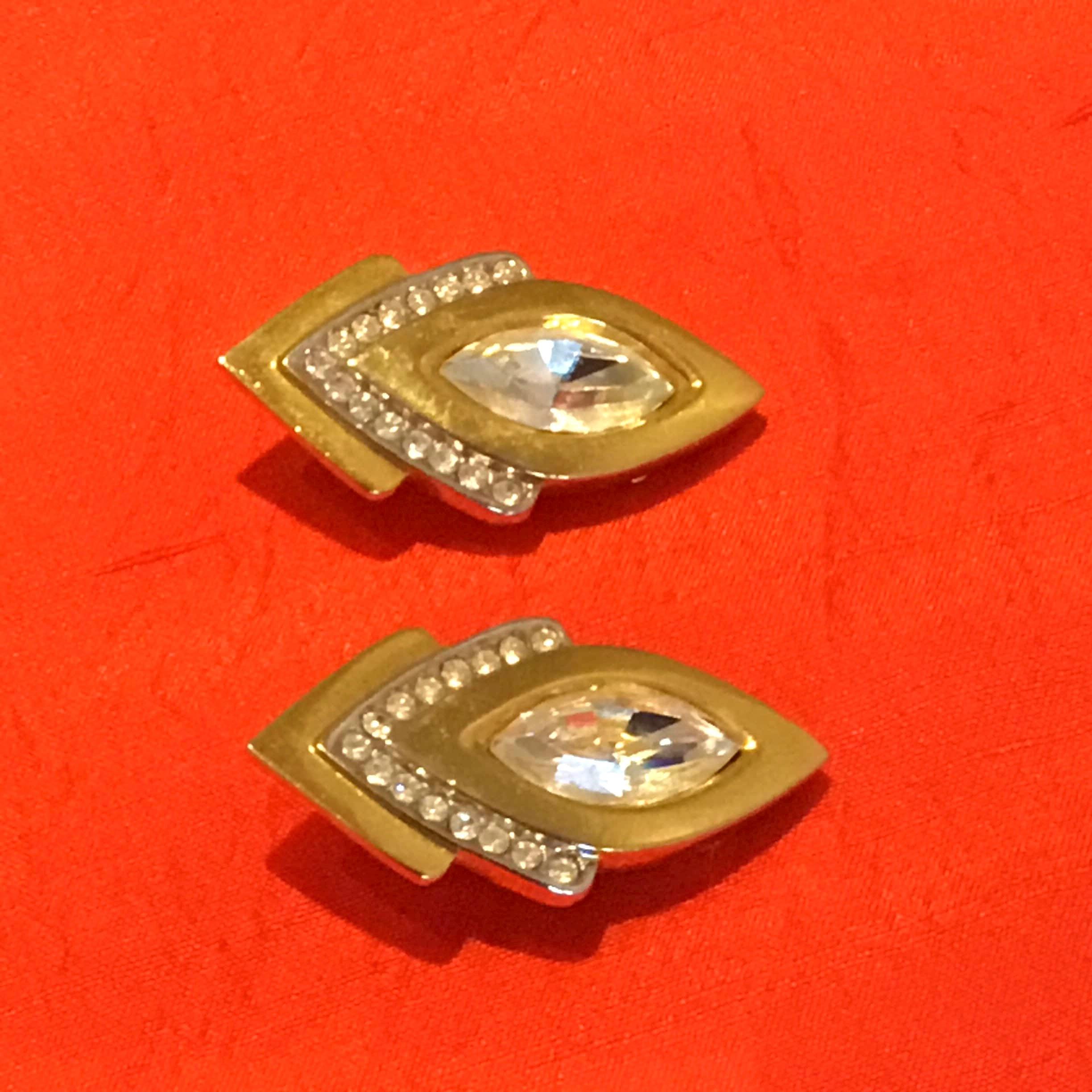 Vintage Earrings | 1990s French Gold Plated Set, Crystal Accent Pair — photo 4 of 9