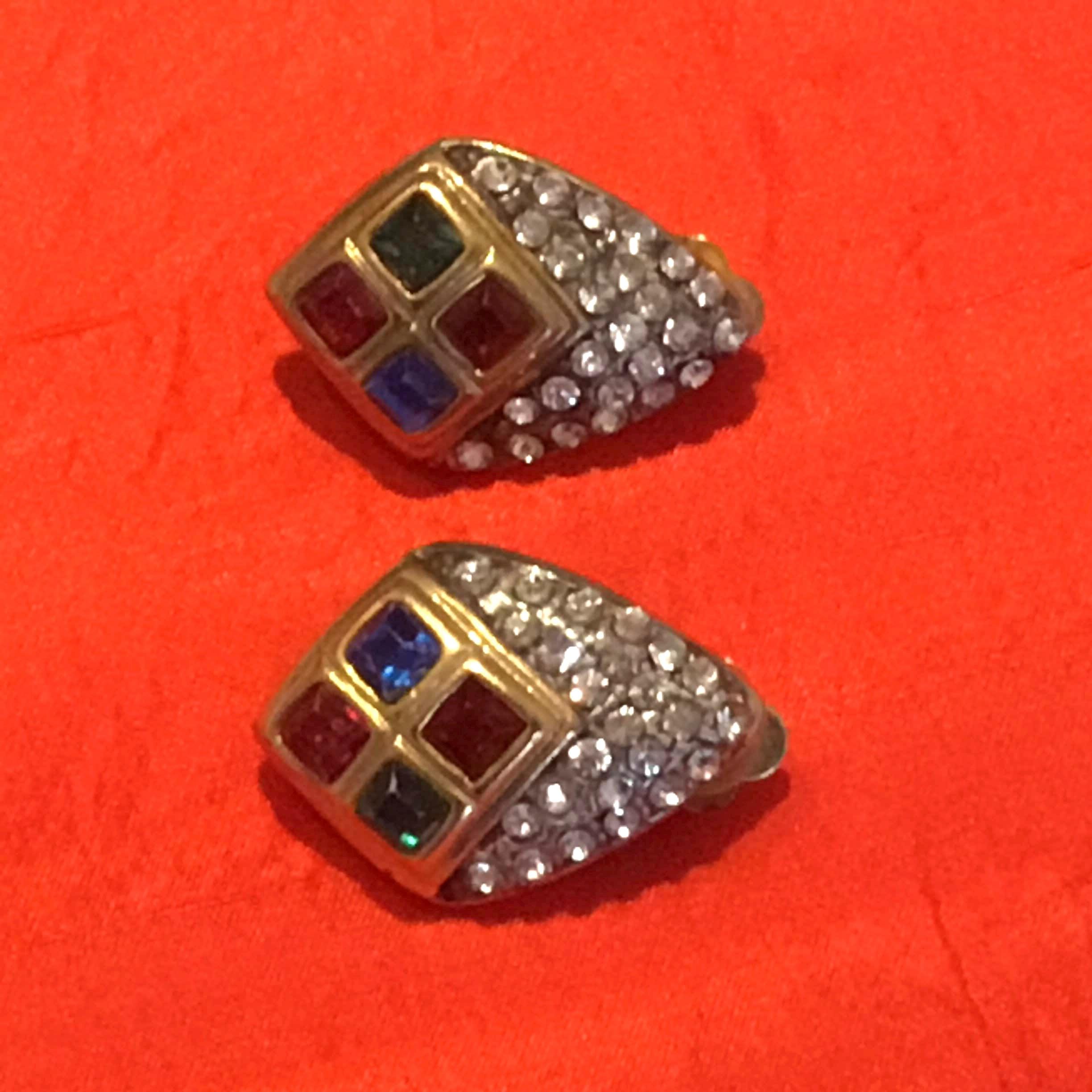 Vintage Earrings | 1990s French Gold Plated Set, Crystal Accent Pair — photo 7 of 9