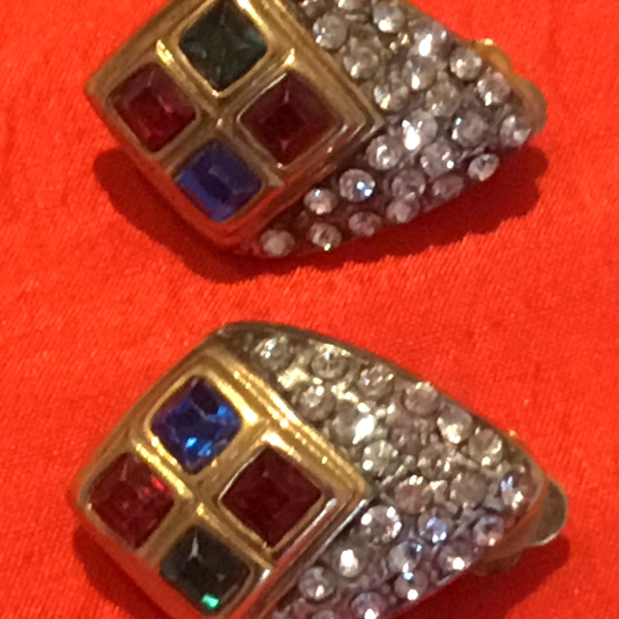 Vintage Earrings | 1990s French Gold Plated Set, Crystal Accent Pair — photo 9 of 9